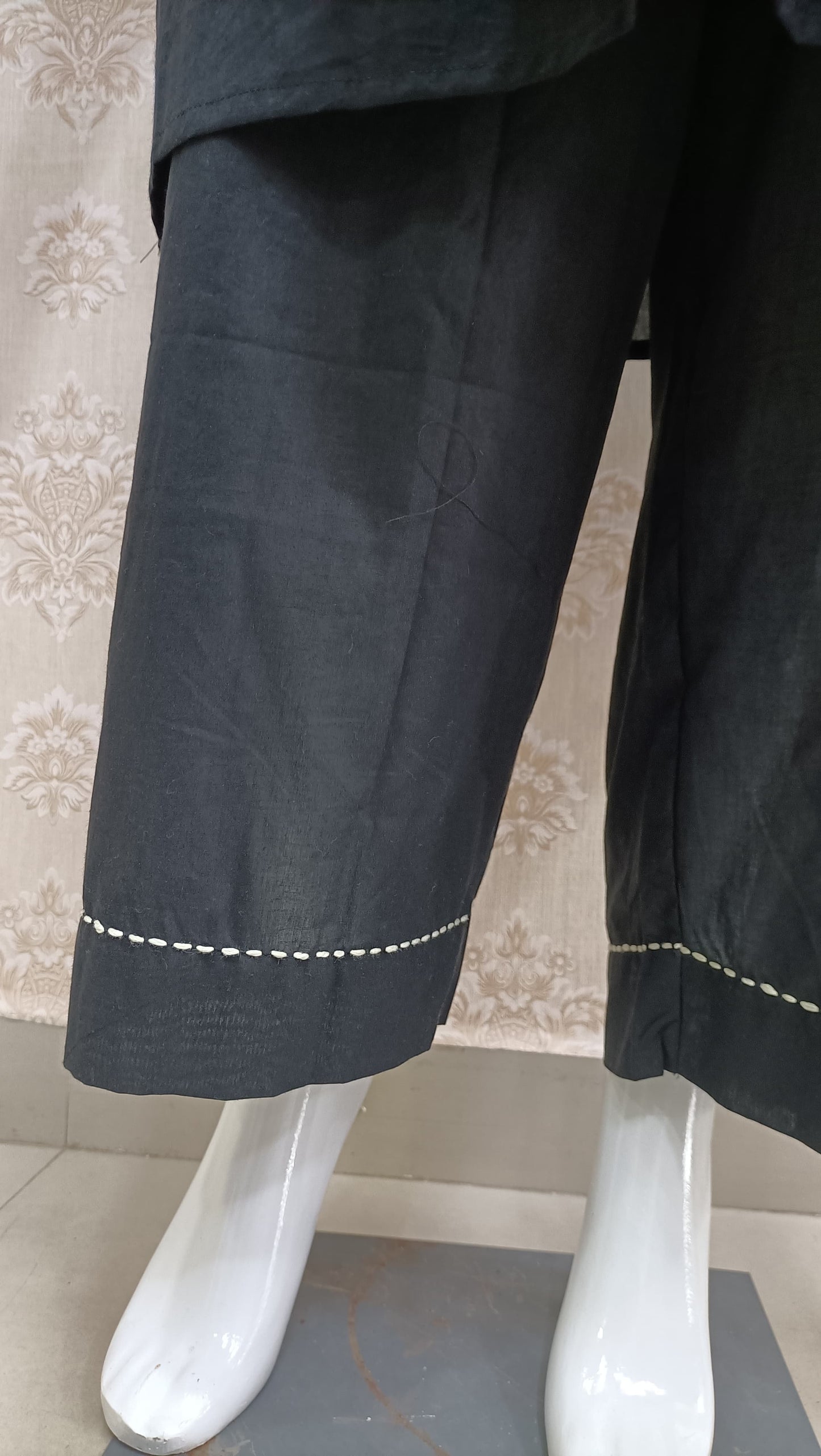 Classic Black Pintuck Kurta Set – 2-Piece (Rayon)