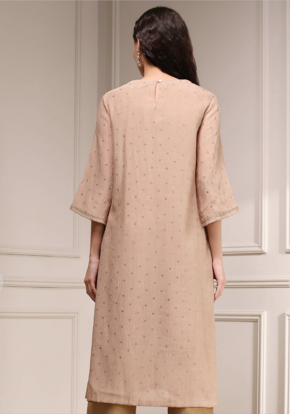 Biba Beige Georgette Straight Kurta