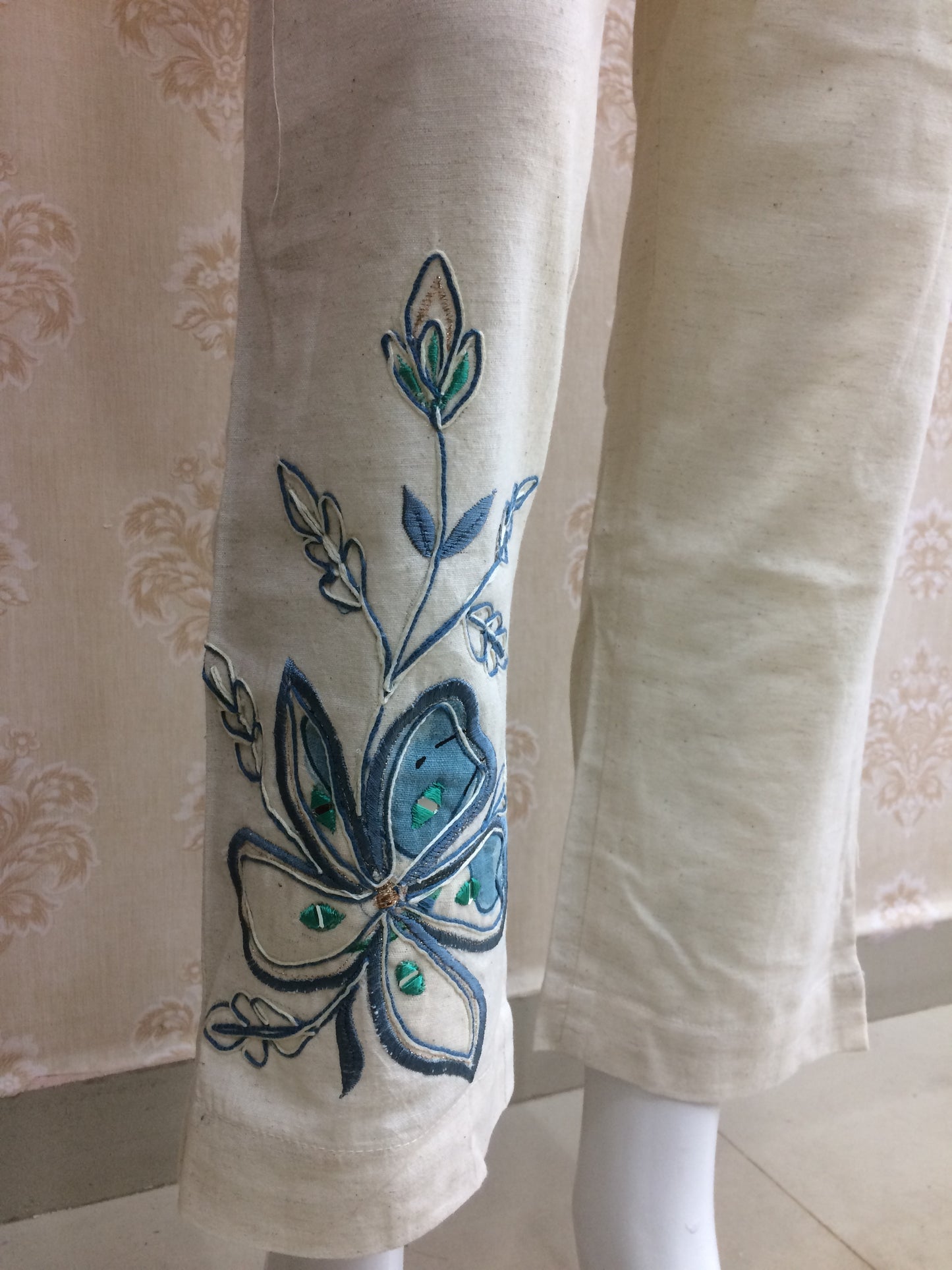 Azura Off-white And Sea green Floral Cord Set