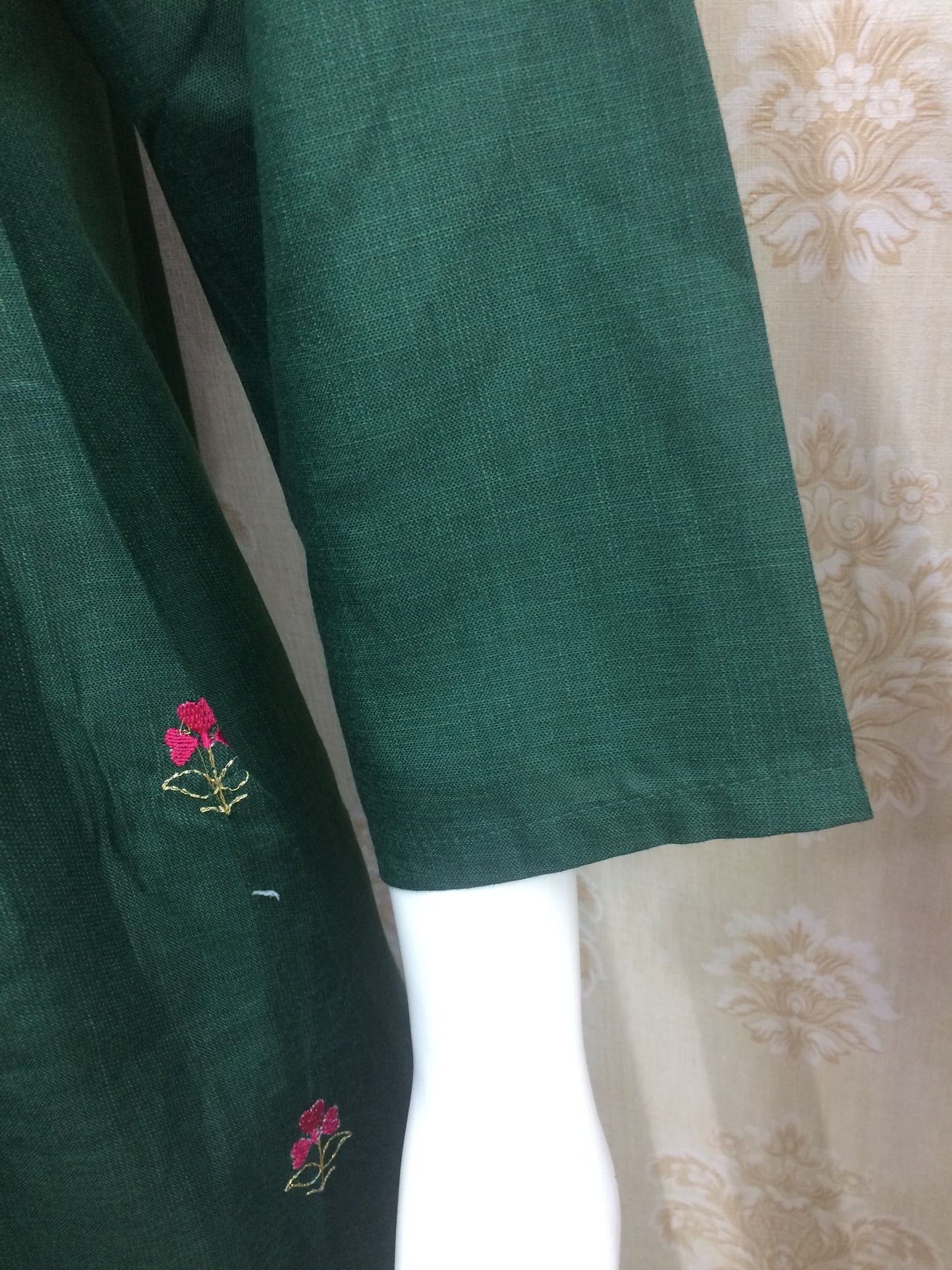 Dark Green Cotton Embroidered Kurta Set