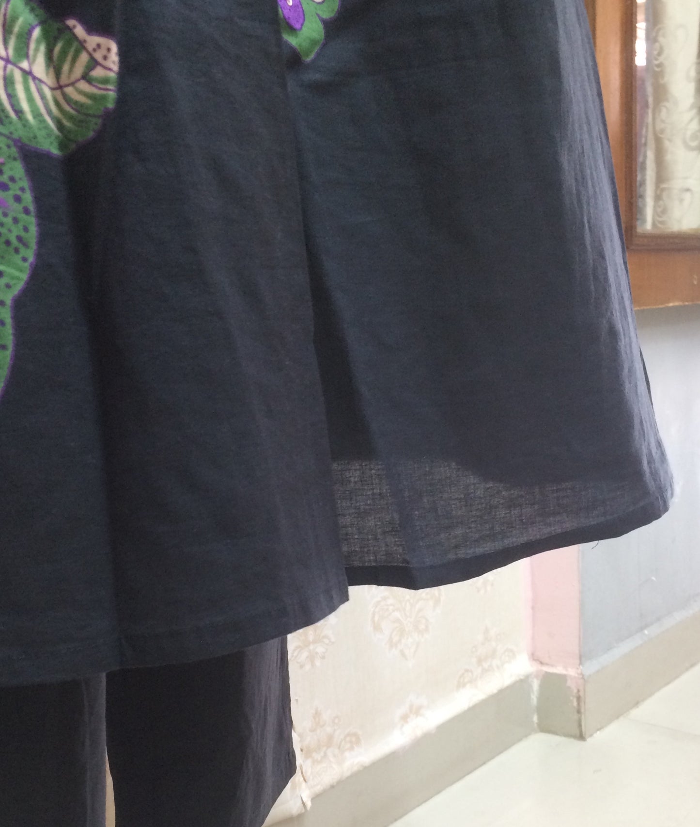 Black Floral Print Kurta Set