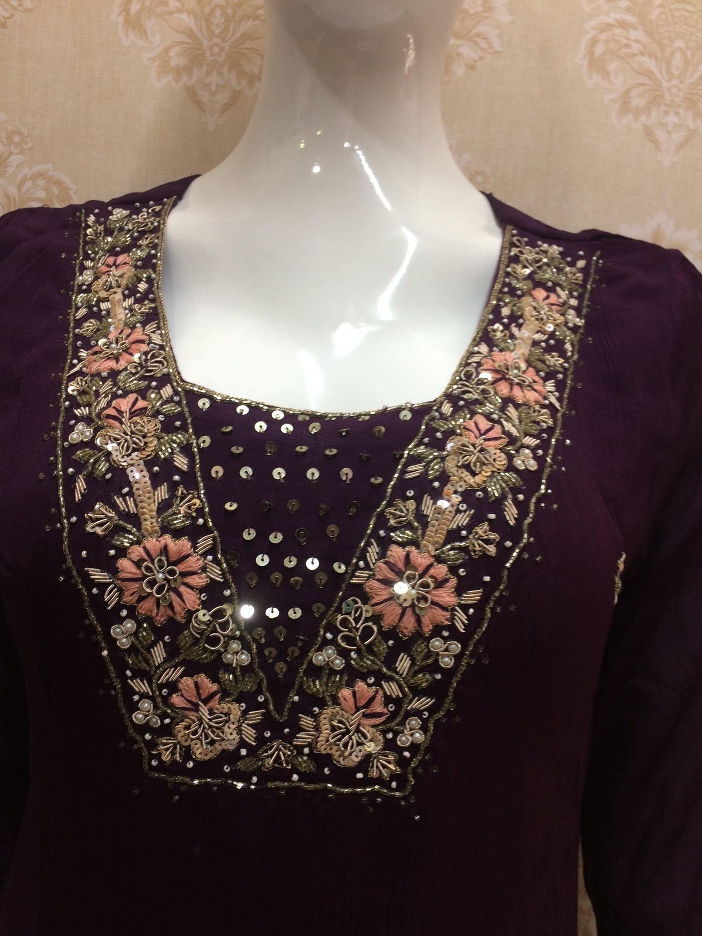 Deep Purple Embroidered Kurta Set