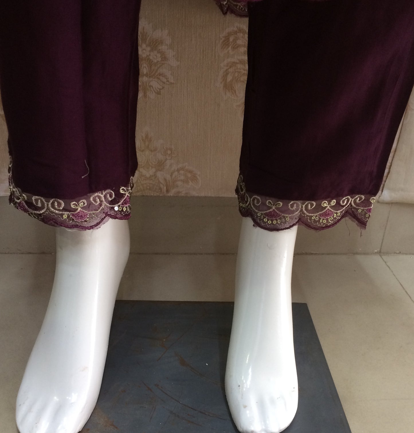 purple anarkali all over work