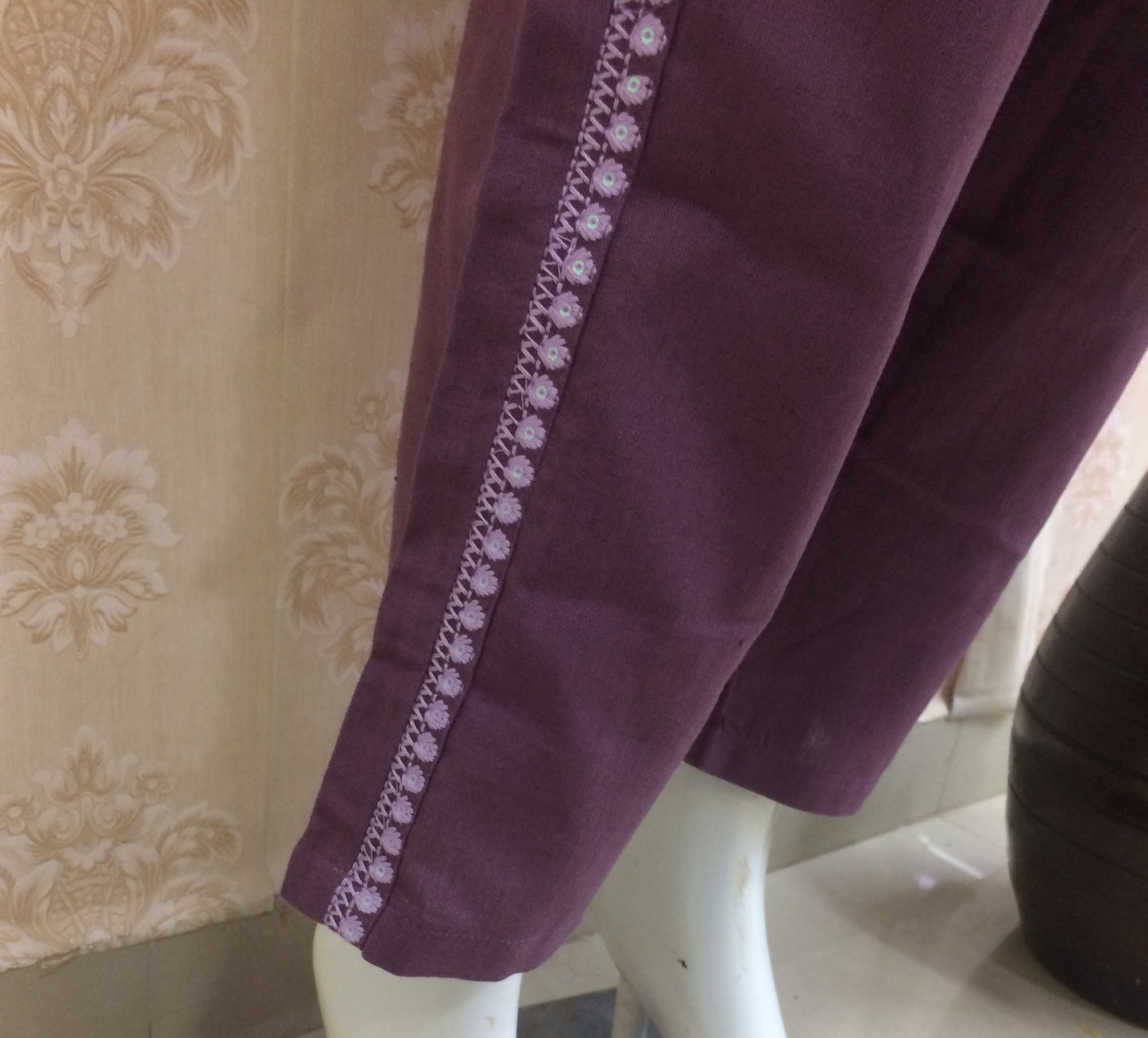 Purple khadi machine work dress