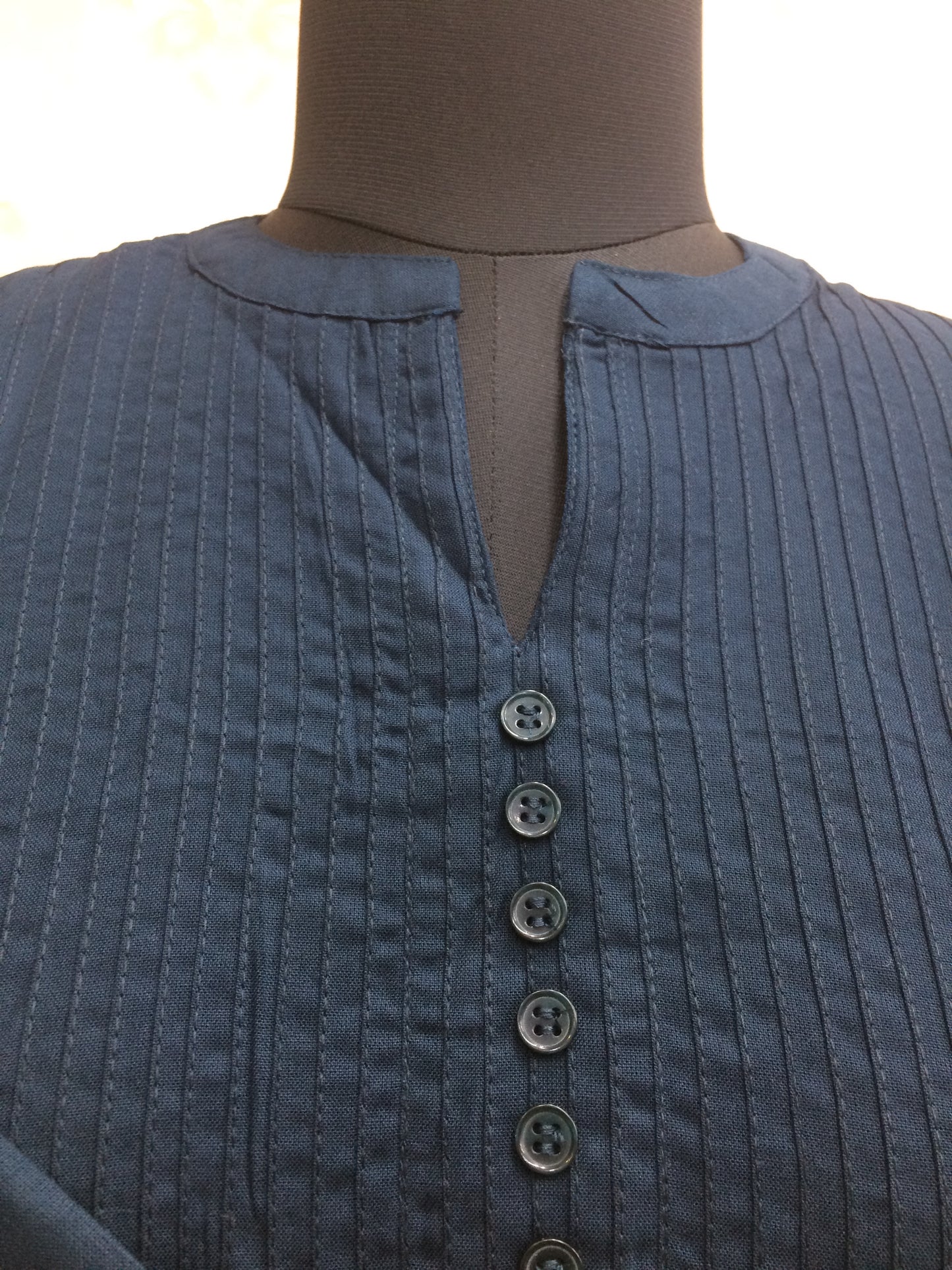 Teal blue short kurti with pleated yoke