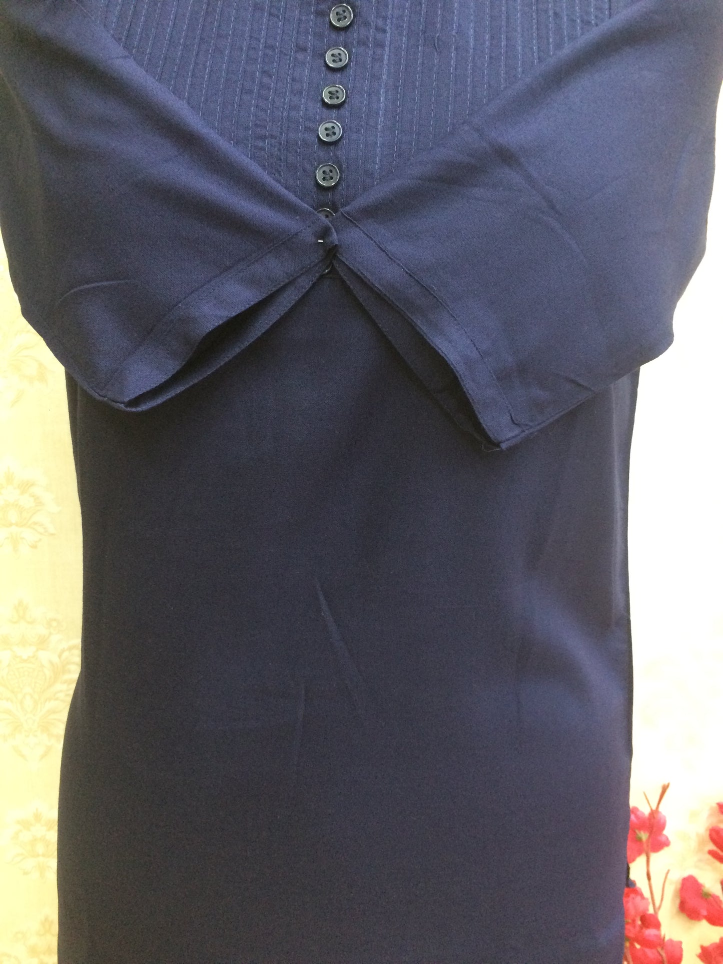 Navy blue short kurti with pleated yoke
