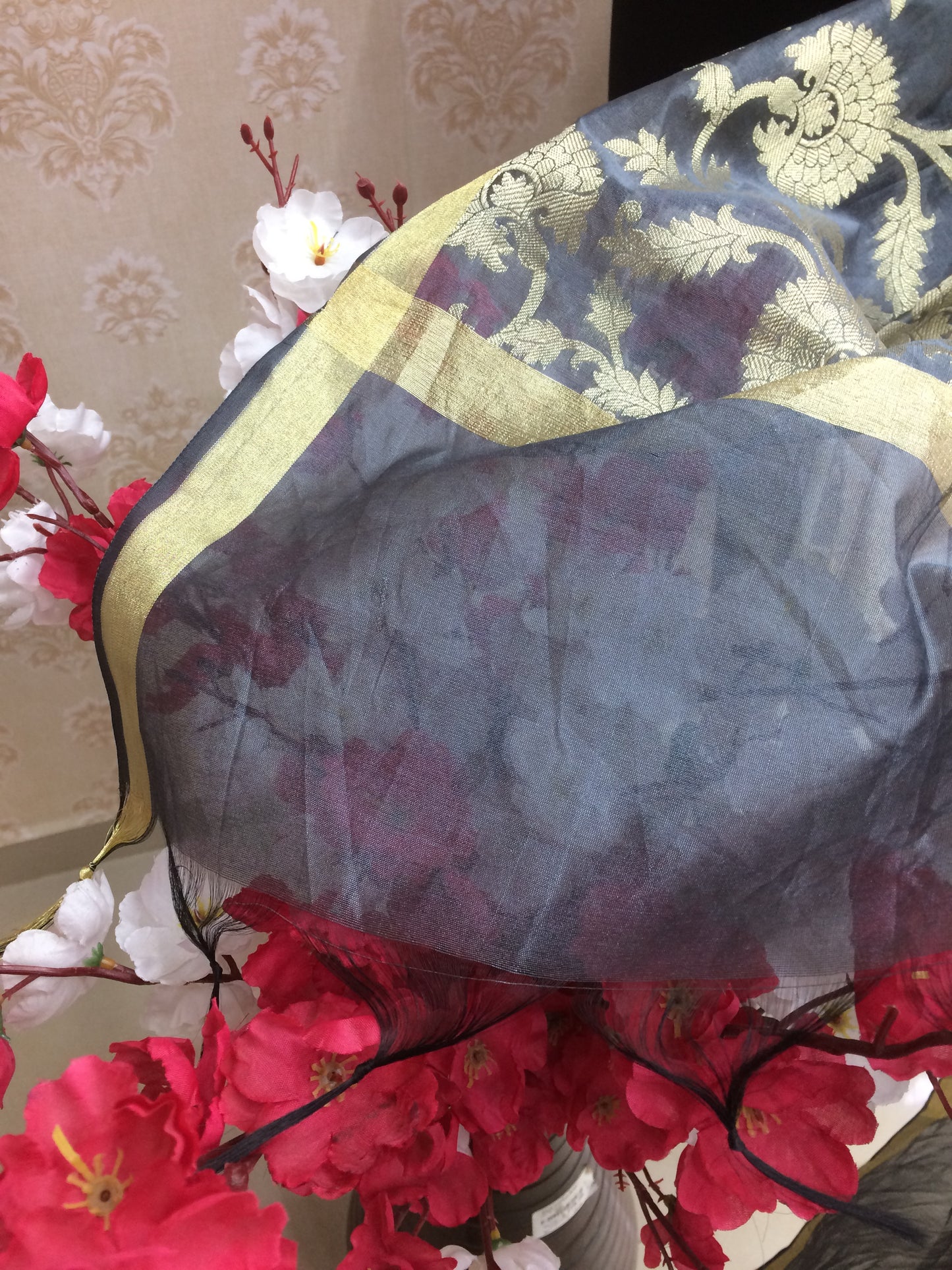 Banarasi dupatta gray and gold