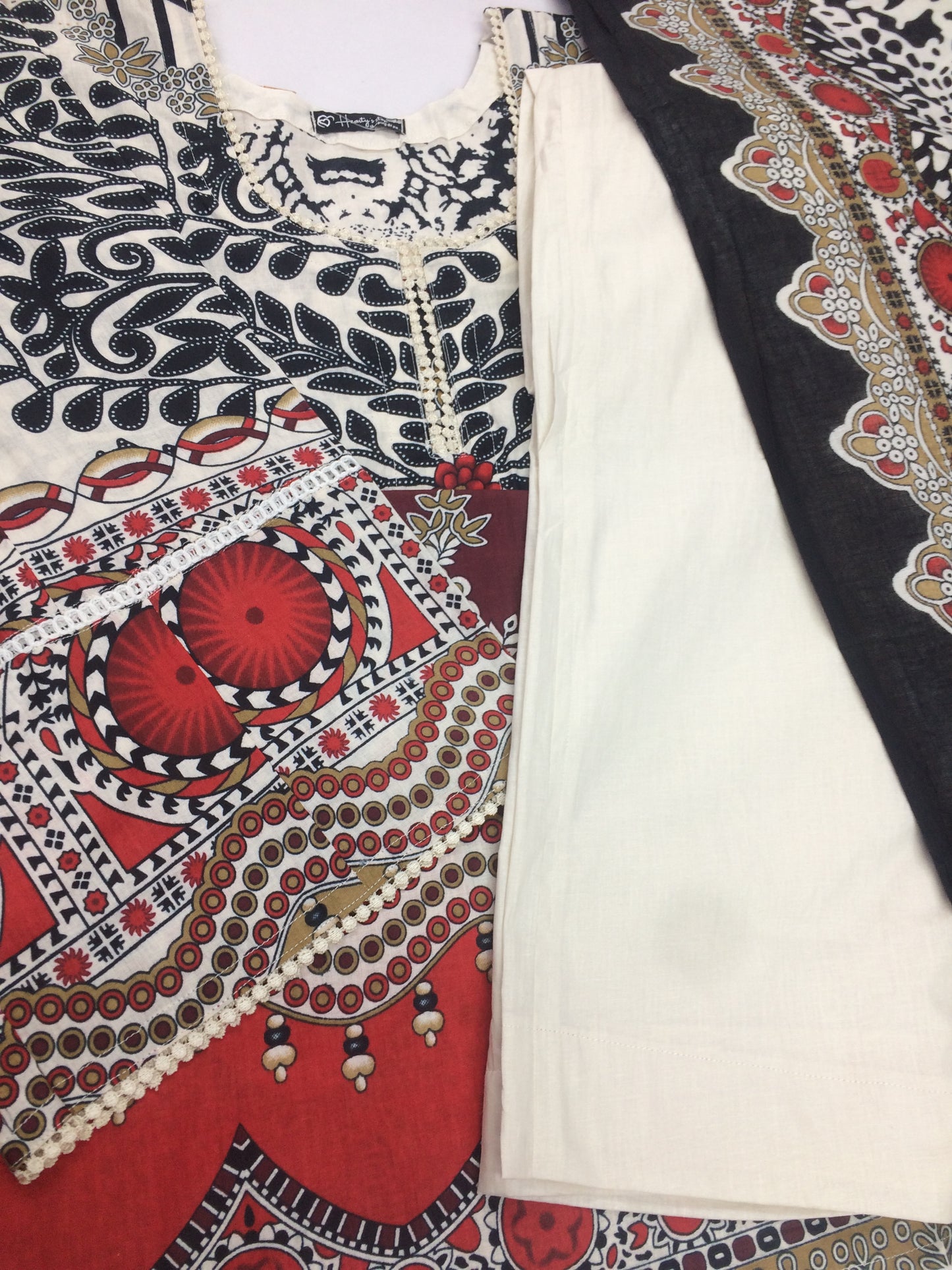 Pakistani dresses black red and off white