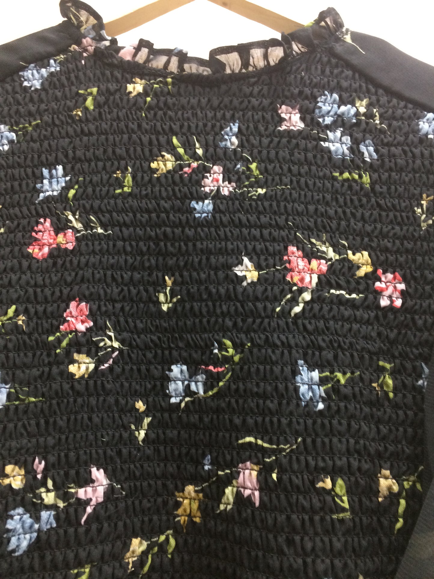 Black floral printed kurti with puff sleeves