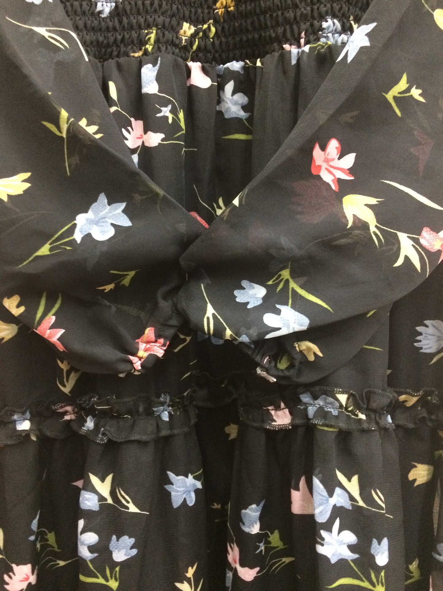 Black floral printed kurti with puff sleeves