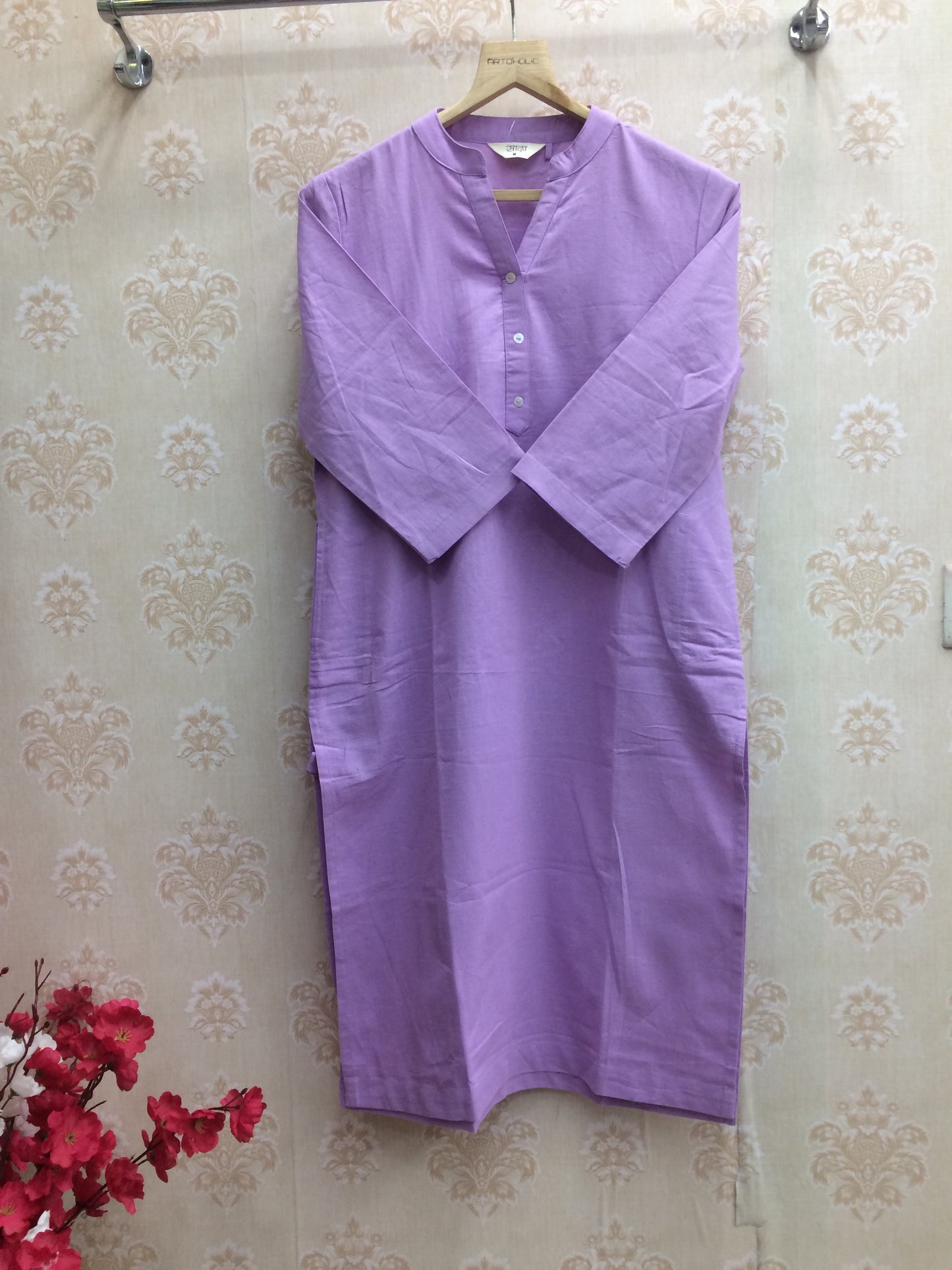 Saada plain kurti yellow and purple