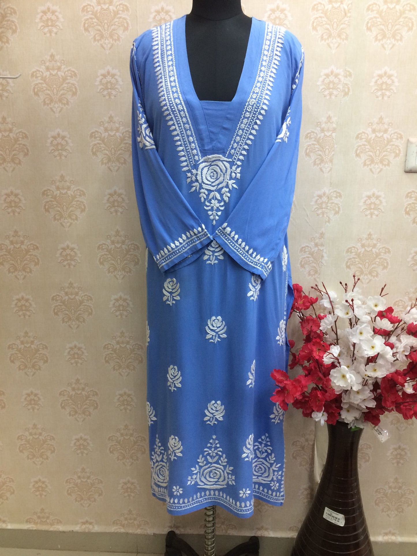 Lucknawi rayon sky blue