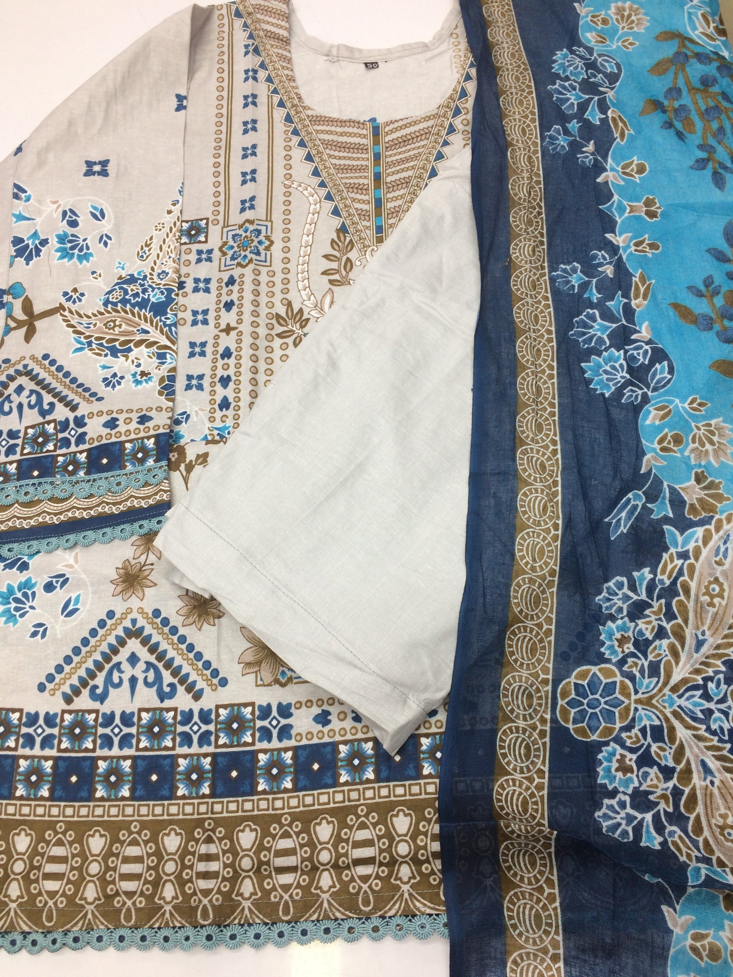 pakistani dress cream and sky