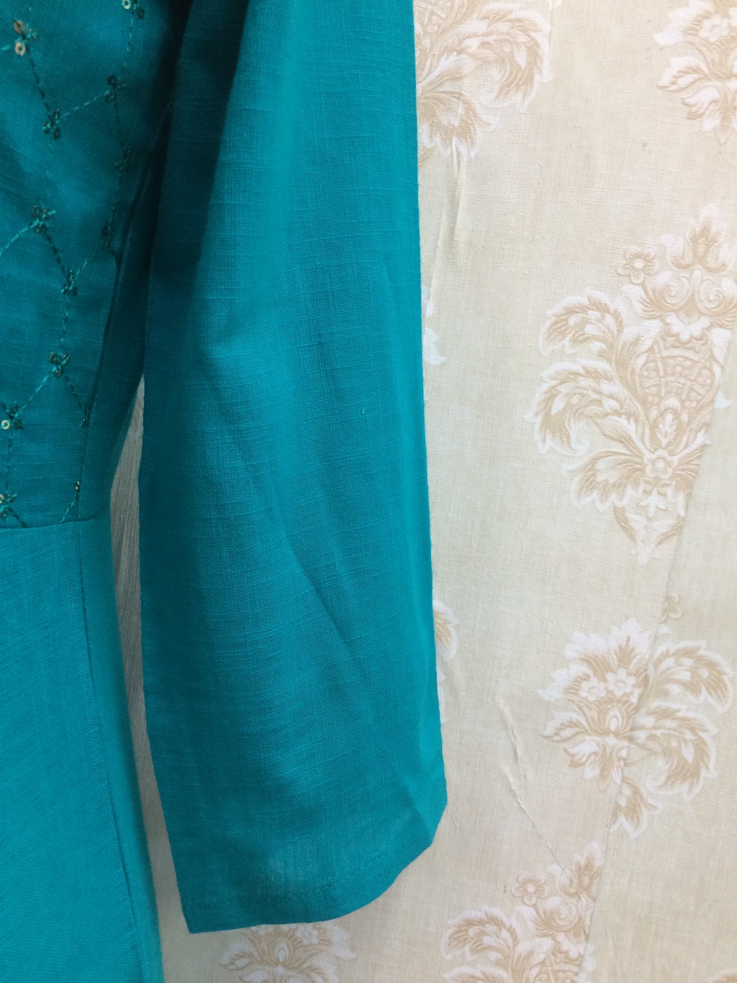 Firozi Cotton Anarkali Kurti with Yoke Work