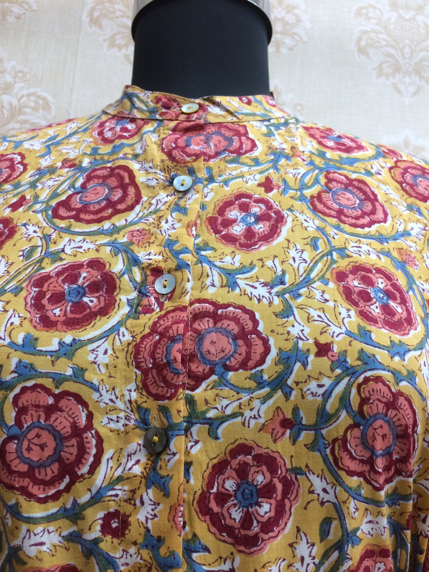 Mustard Floral Printed Cotton Tiered Kurti