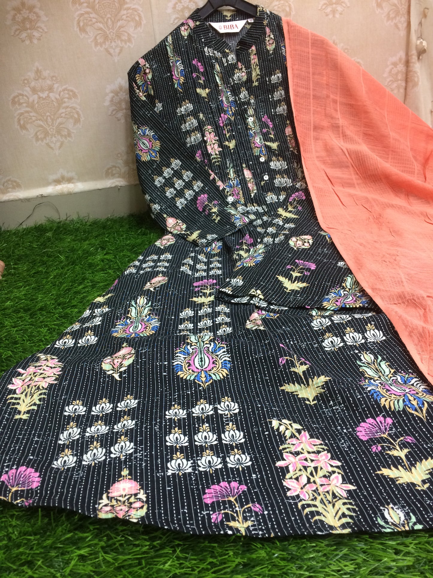 BIBA black A line floral printed 2 pcs set