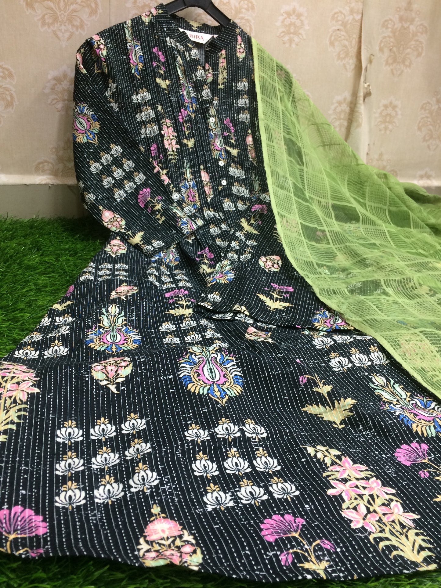 BIBA black A line floral printed 2 pcs set