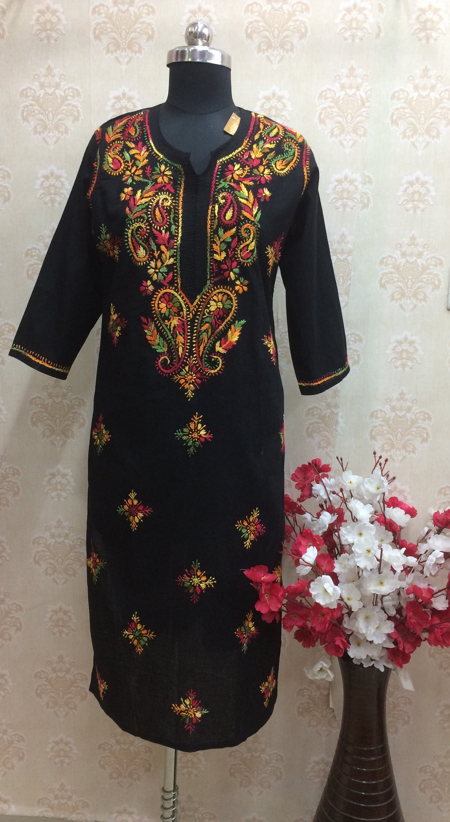 Maroon machine work lucknawi kurti