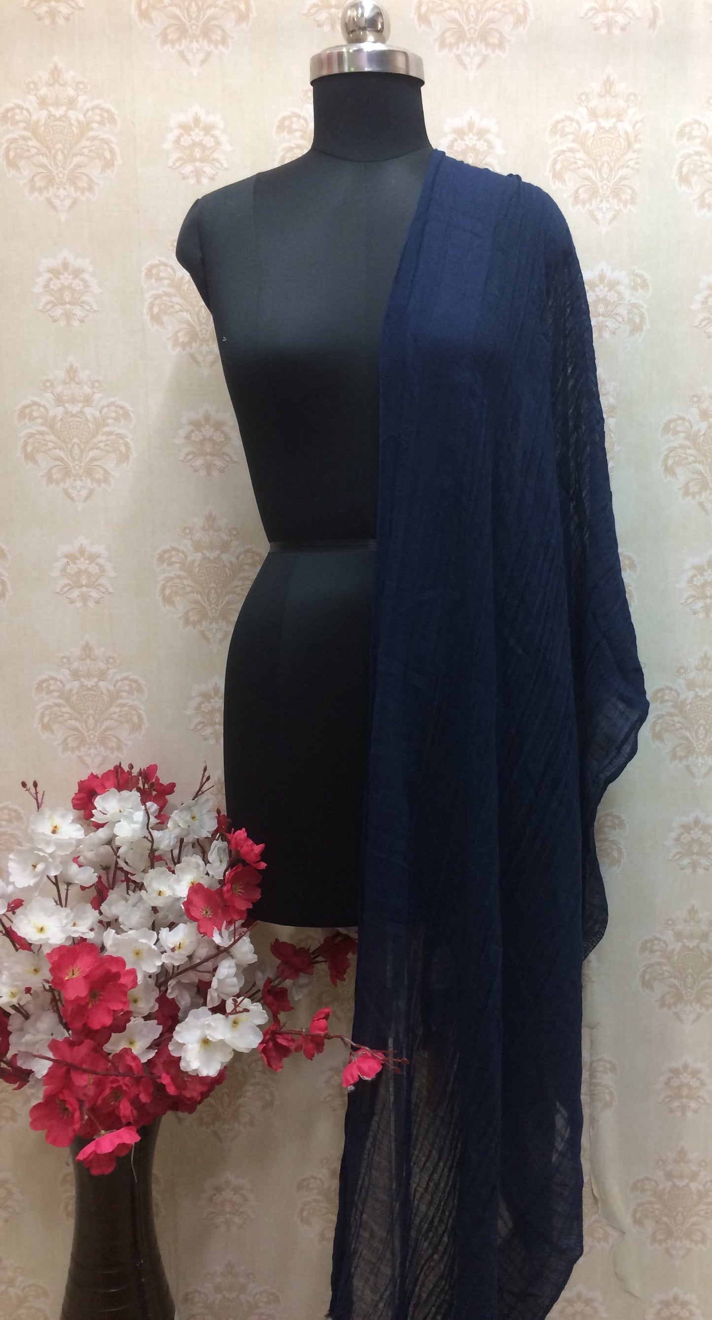Elevate Your Ethnic Look with the Navy Blue Crinkled Dupatta