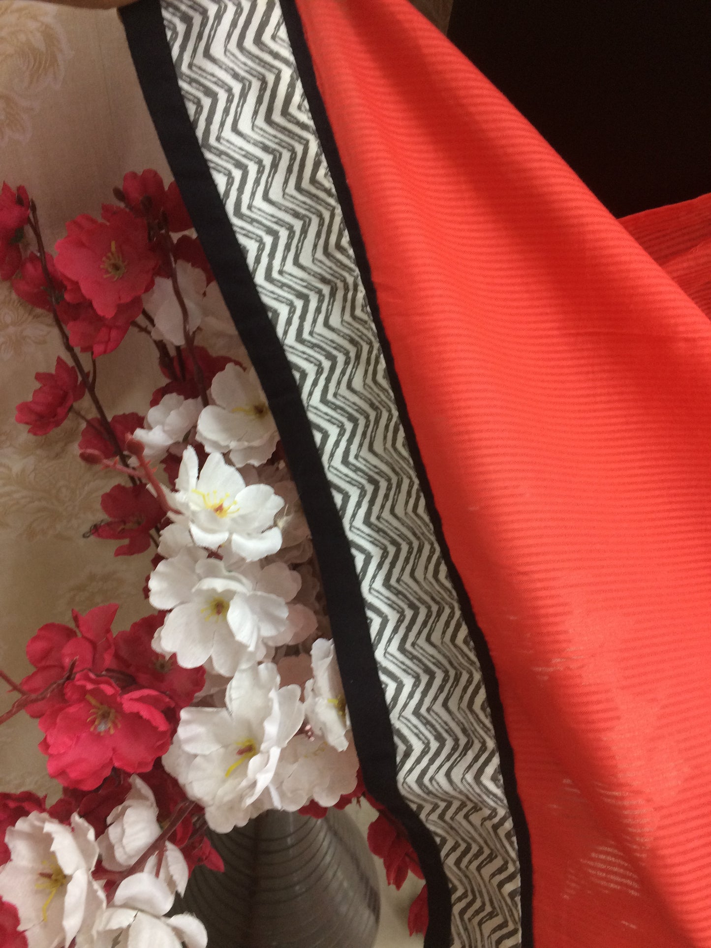 Bright Orange Striped Cotton Dupatta