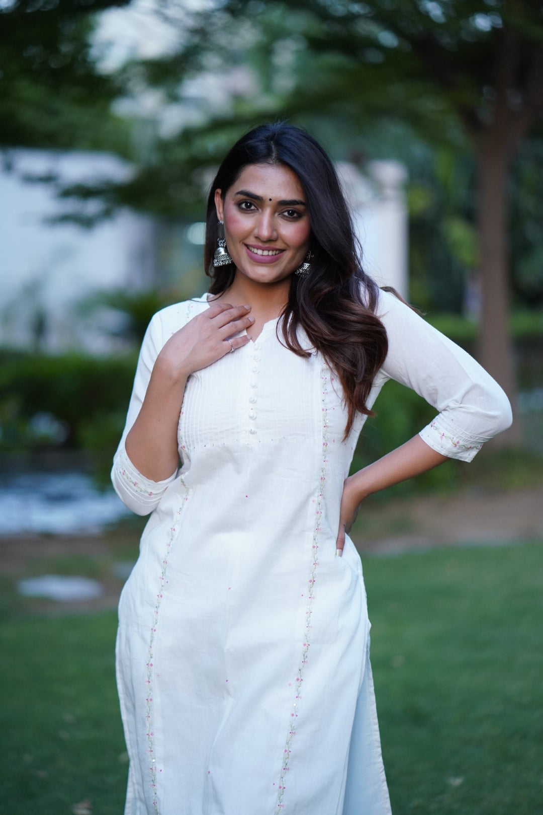 Mul cotton white Kurta Pant Set