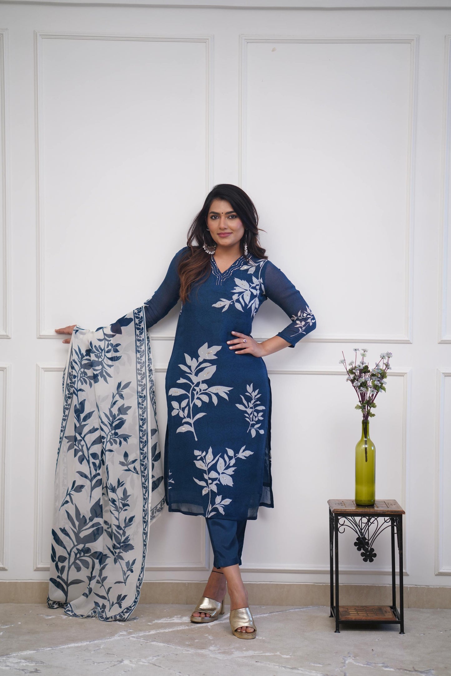 Blue floral dress with inner