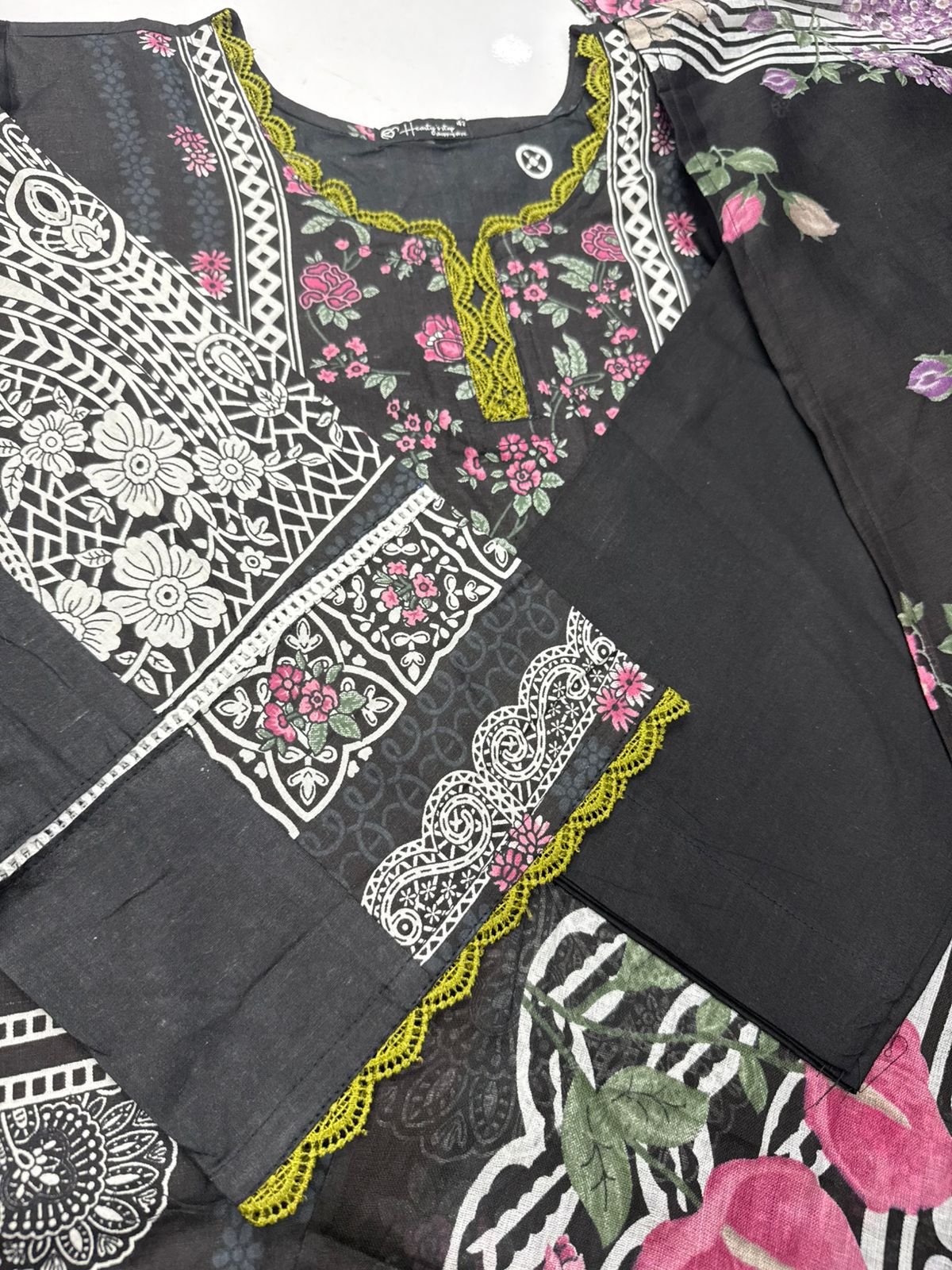 Pakistani dresses black pink floral