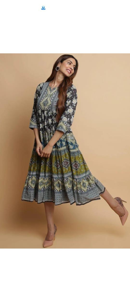 BIBA- layered kurti black base teal blue