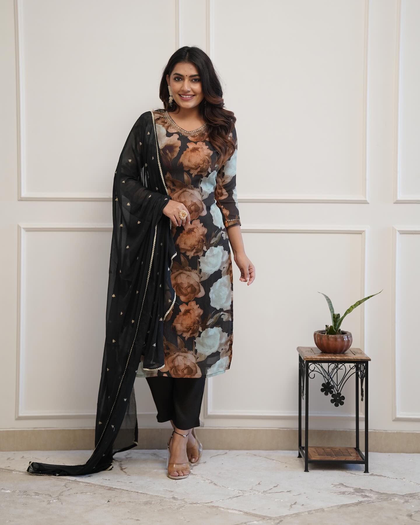 Black base flowers dress