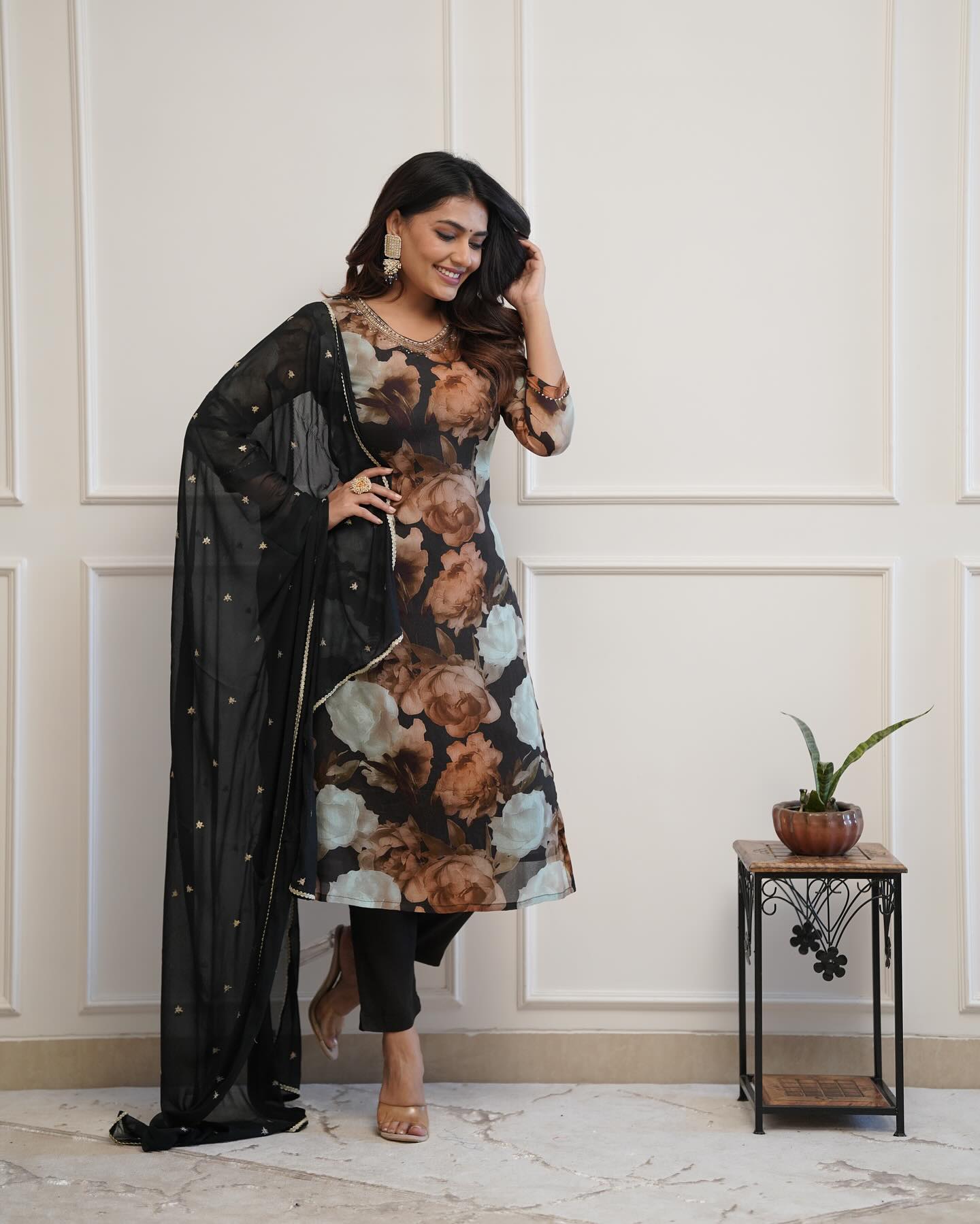 Black base flowers dress