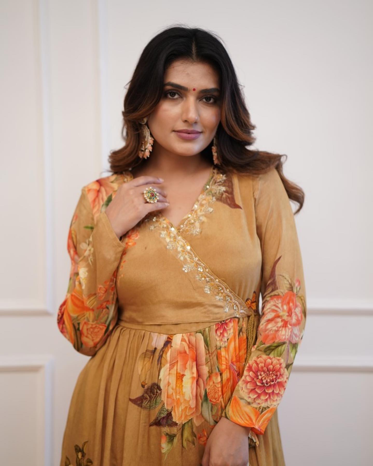 Mustard floral angrakha set