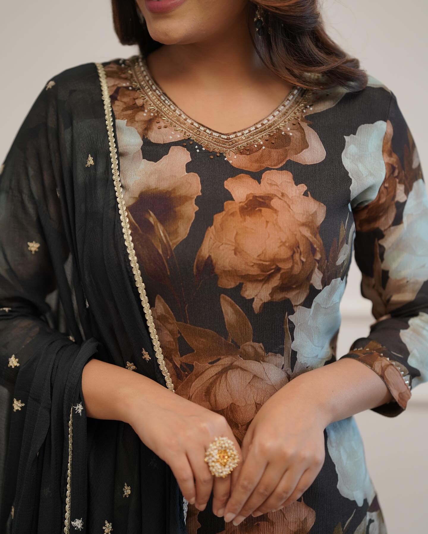 Black base flowers dress