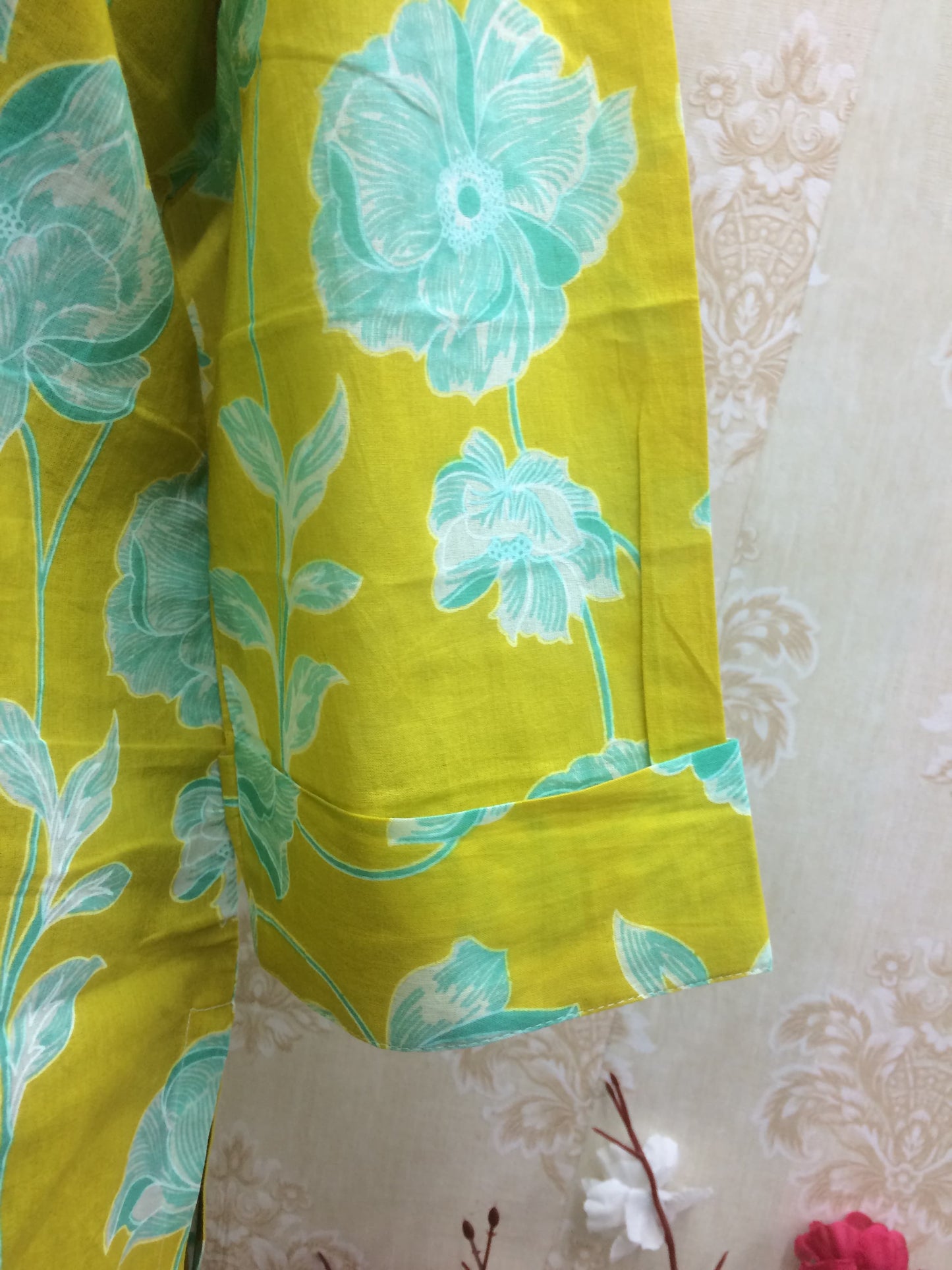 Bright Yellow Floral Print Cotton Tunic