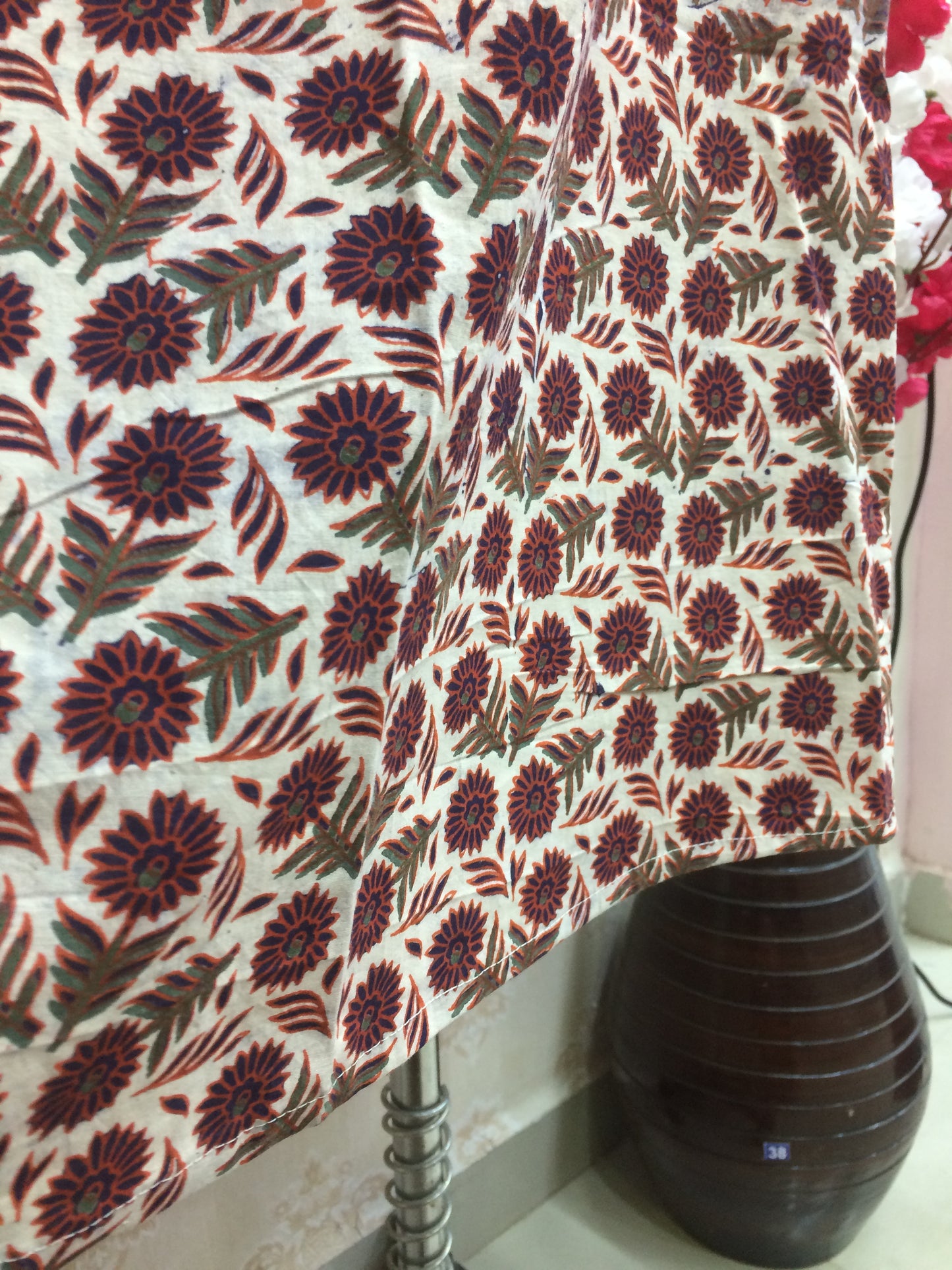 Maroon & Olive Floral Printed Cotton Kurti