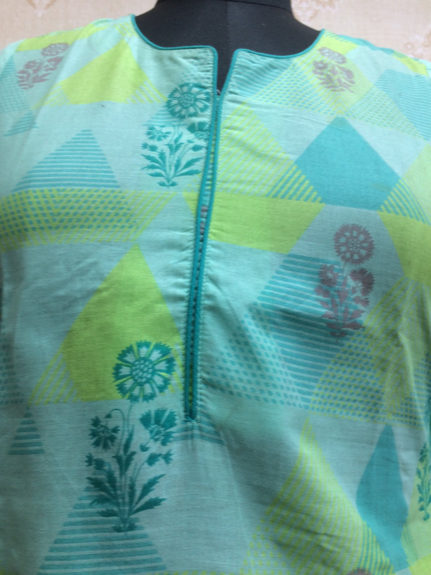 Mint Green & Lime Printed Cotton Kurti