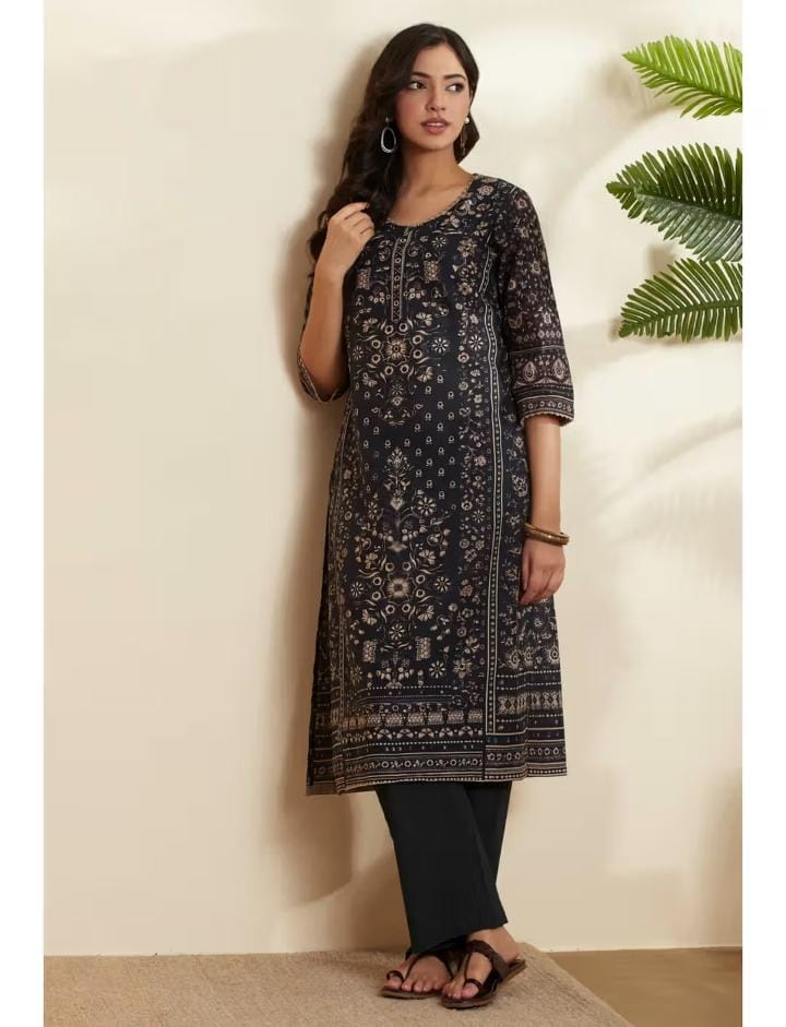 Biba Black Floral Kurta