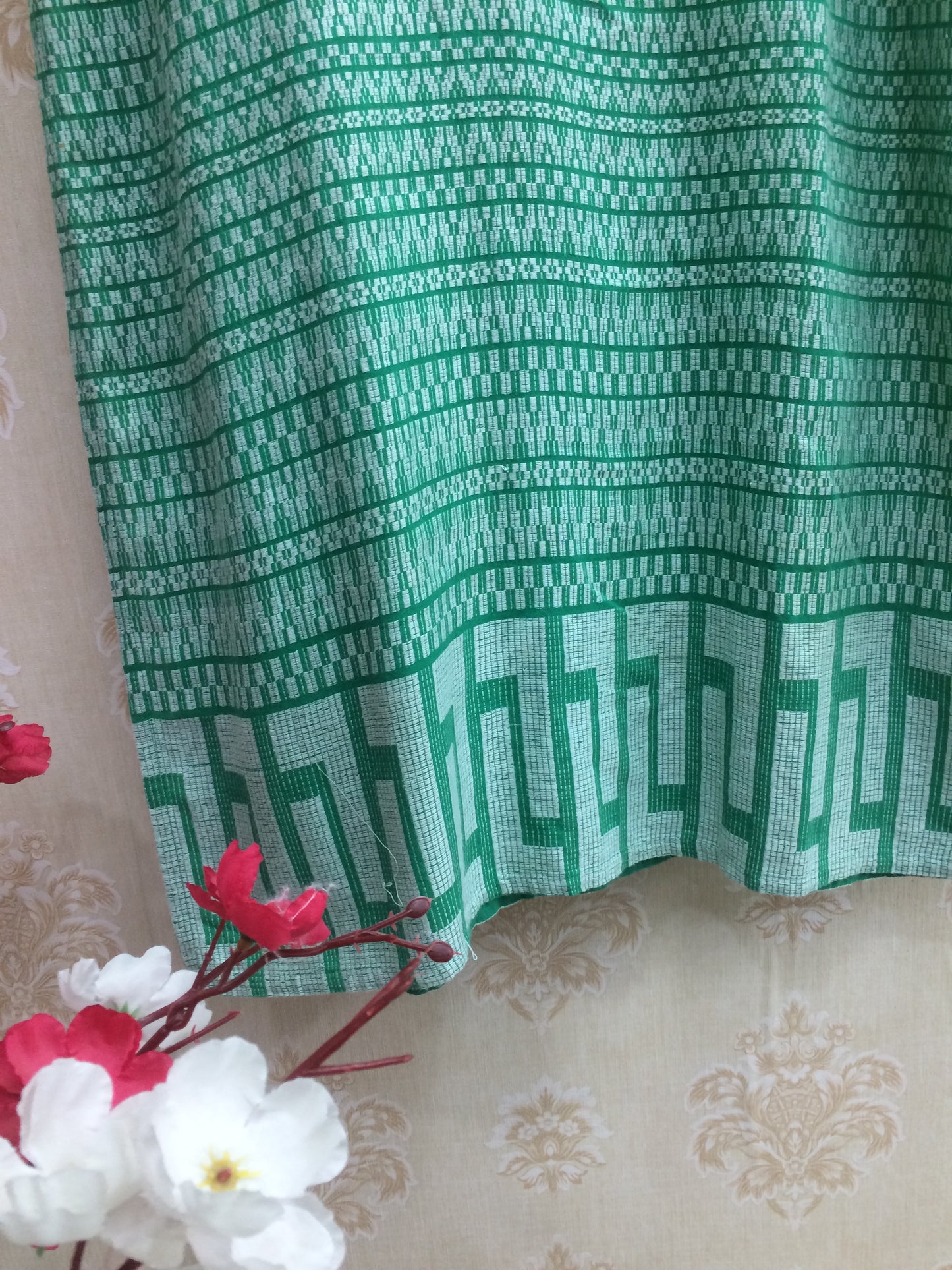 Green Cotton Kurti with White Geometric Print