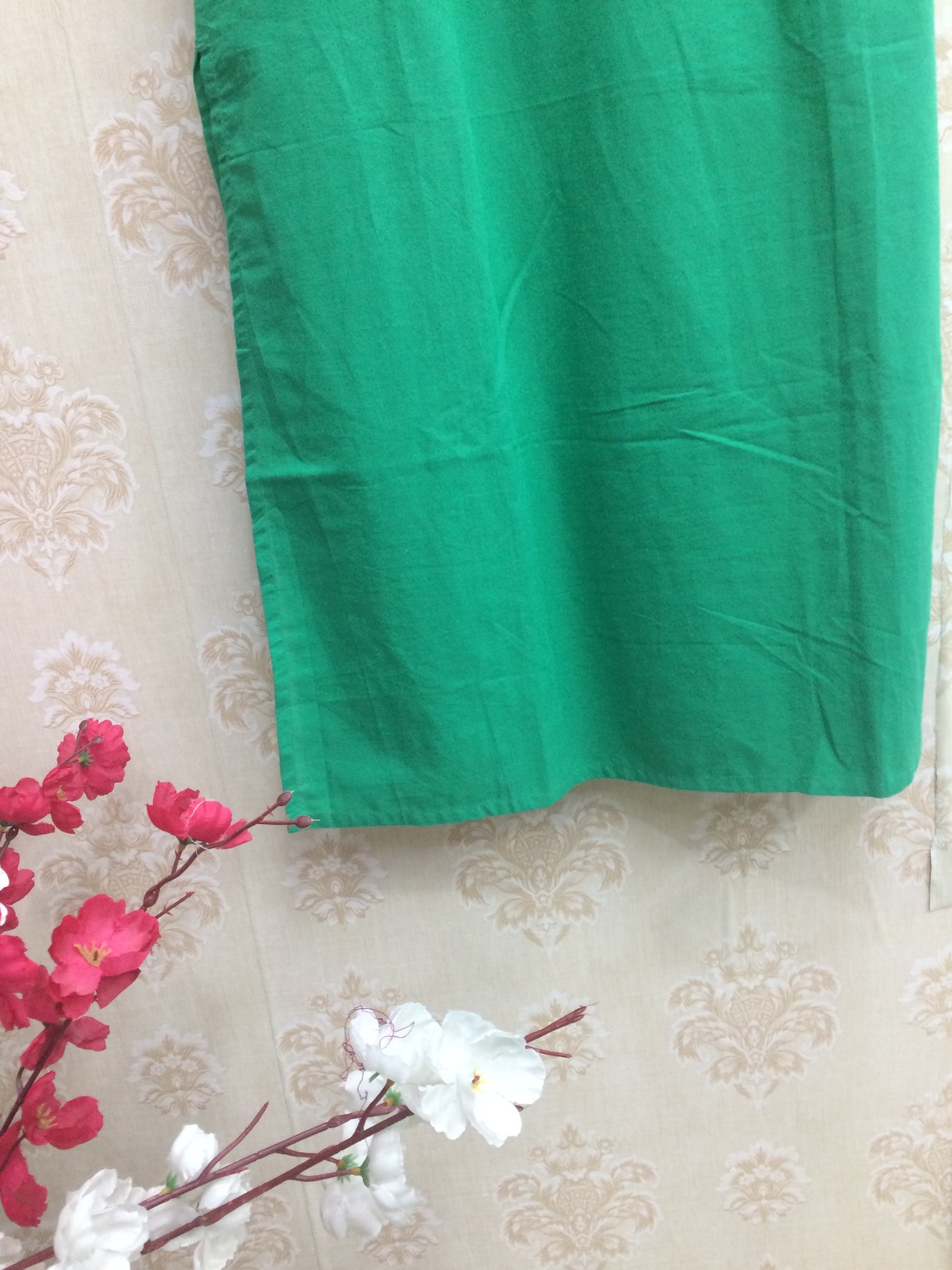 Emerald Green Cotton Kurti with Embroidered Yoke