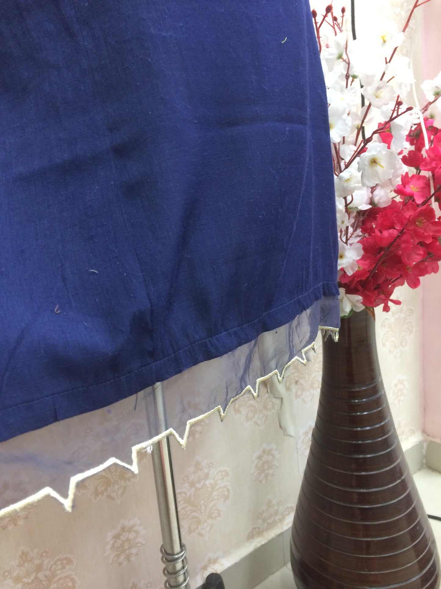 Regal Navy Blue Rayon Kurti with Heavy Gold Sequin & Zari Yoke