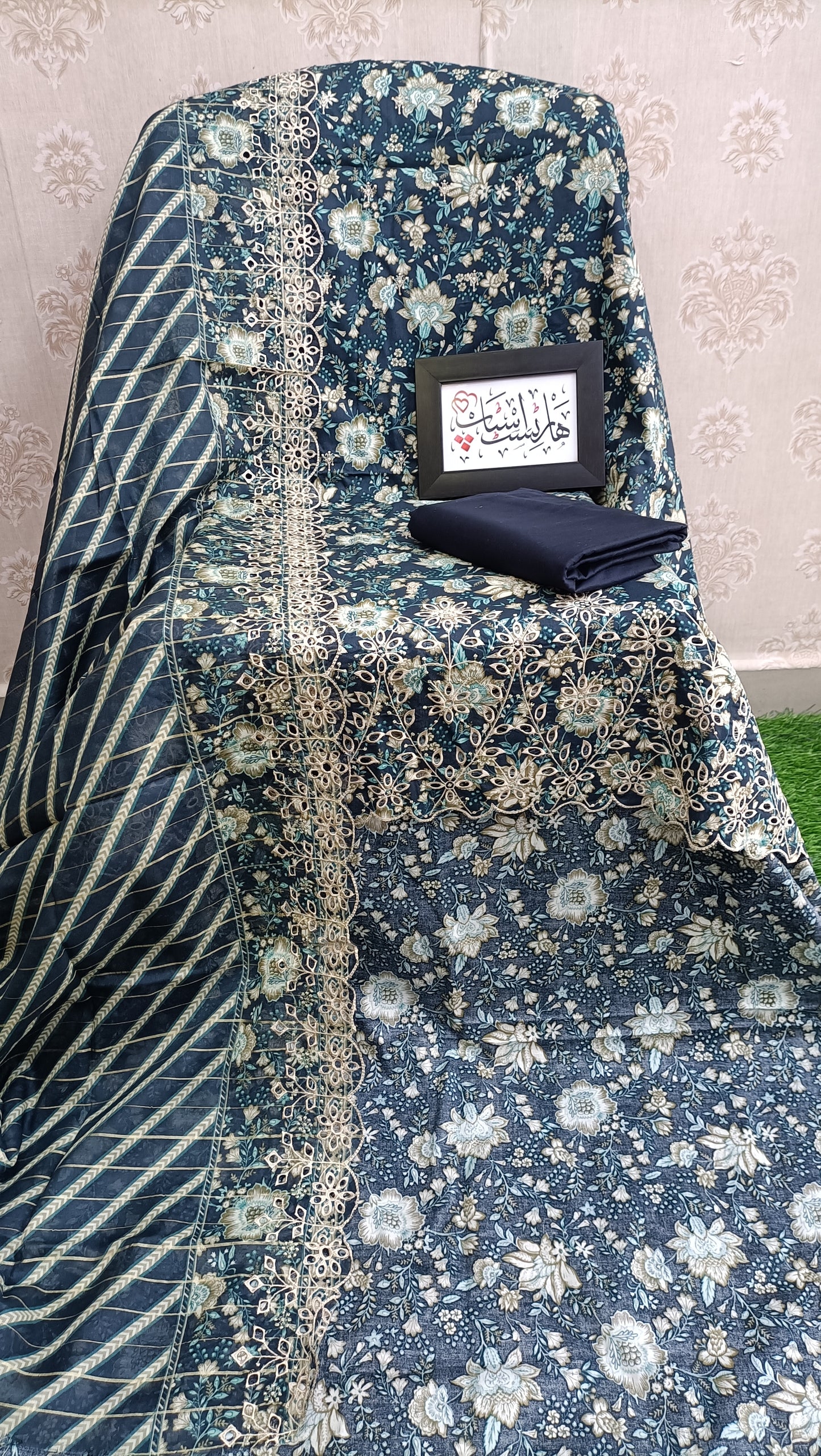 Bin Saeed unstitched embroidered Teal Blue
