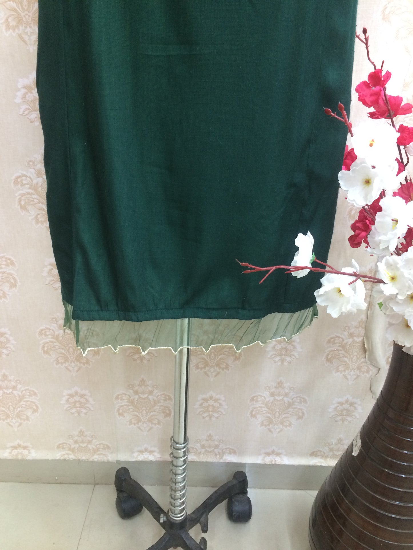 Regal Forest Green Rayon Kurti with Heavy Gold Zari & Sequin Work