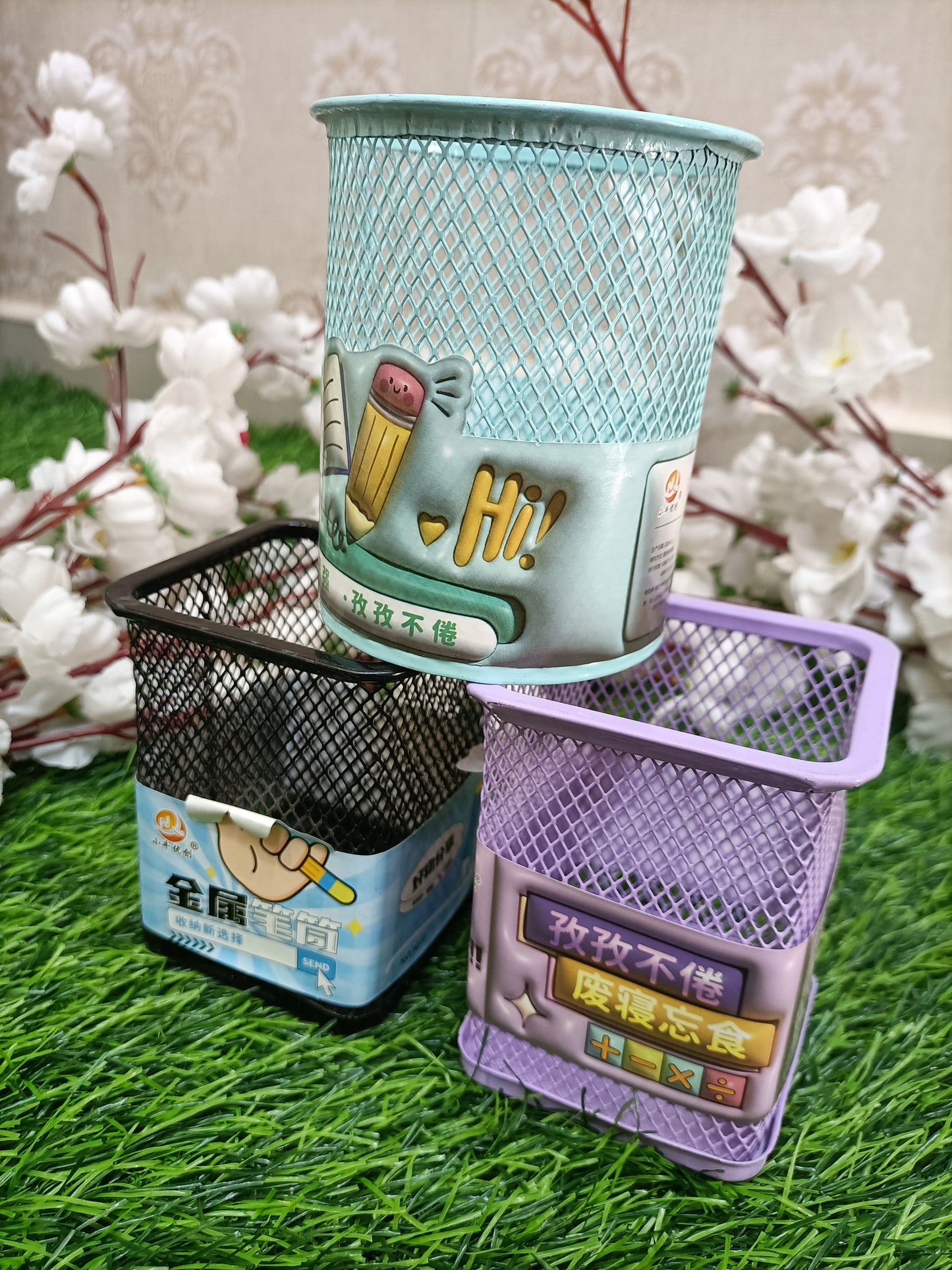 Colorful Mesh Metal Pen Holder – Fun Desk Organizer for Kids & Home Office