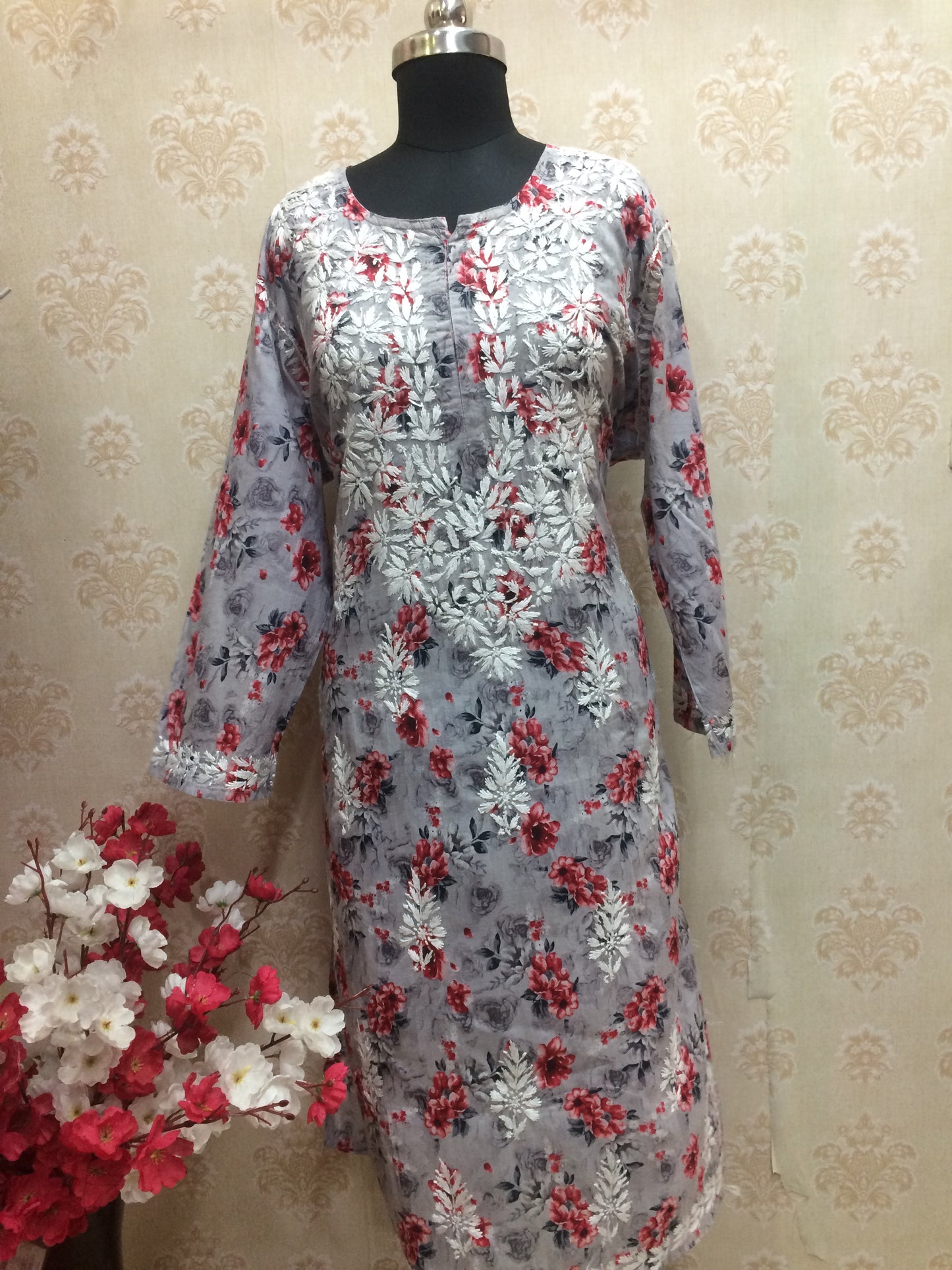Multi floral printed Lucknowi kurti