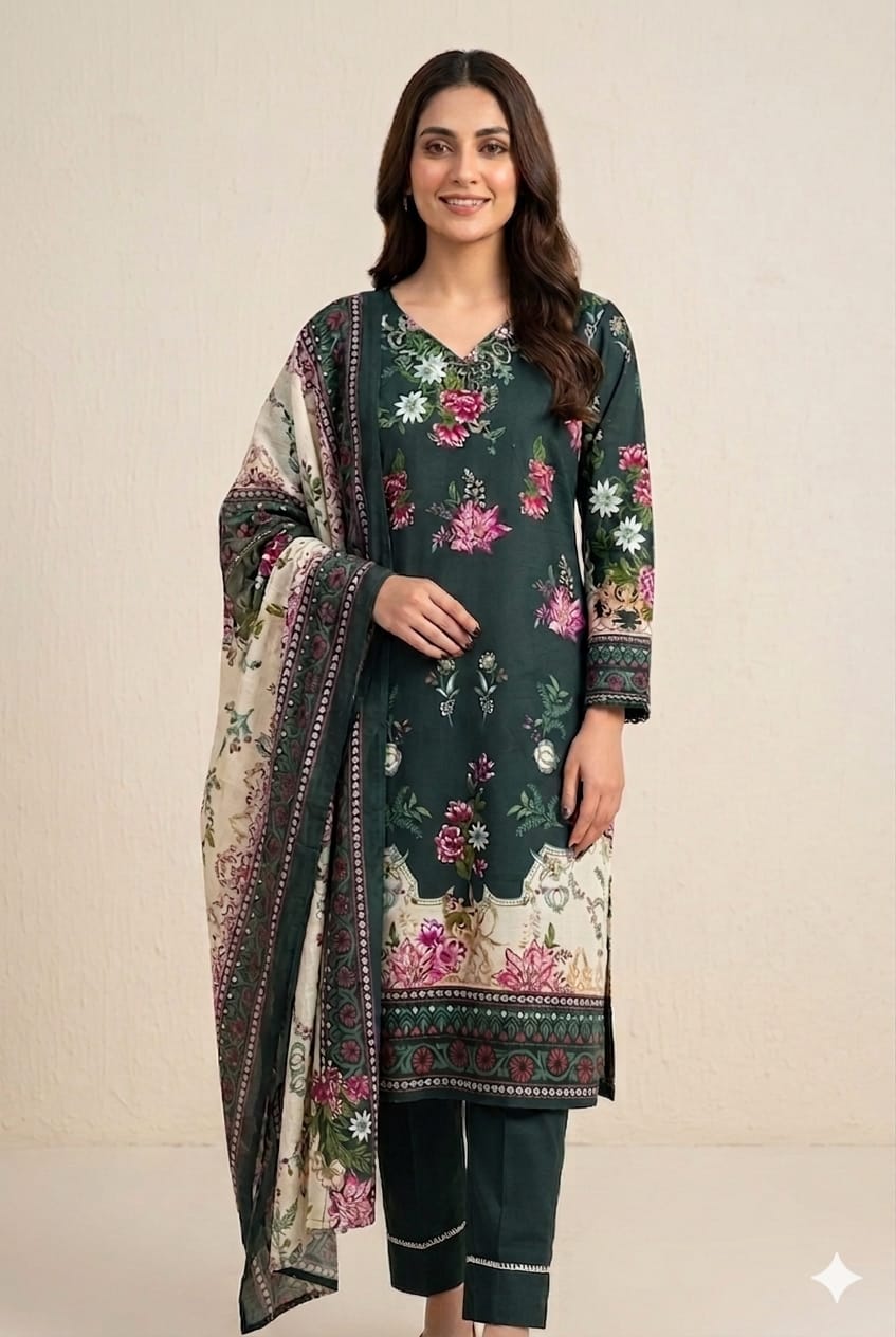 Samreen Green pakistani salwar kameez with digital print