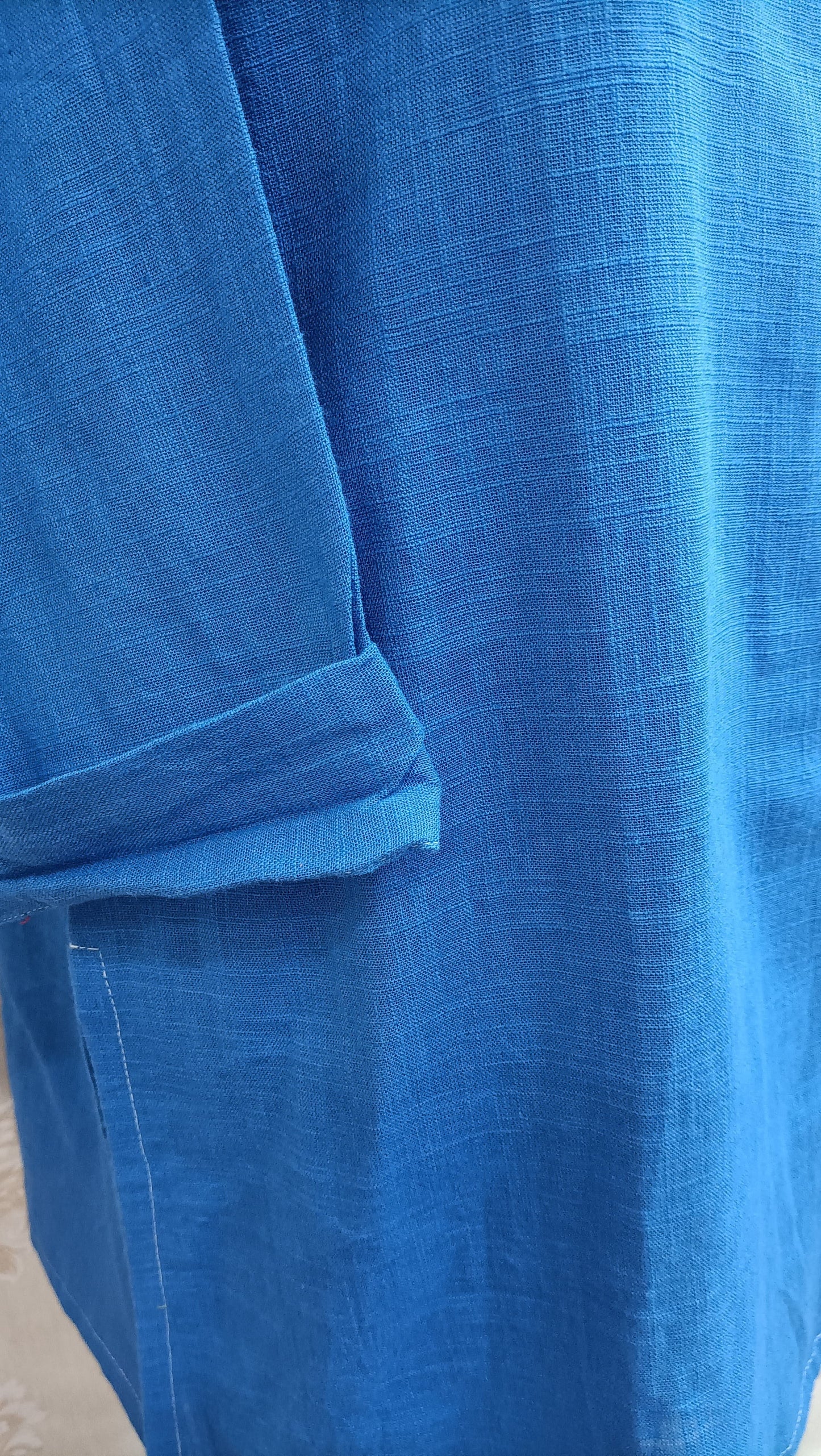 Vibrant Azure Blue Textured Cotton Tunic
