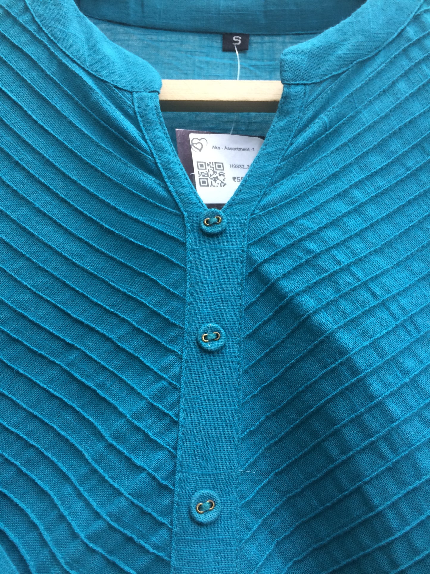 Teal Pleated Yoke Cotton Kurti