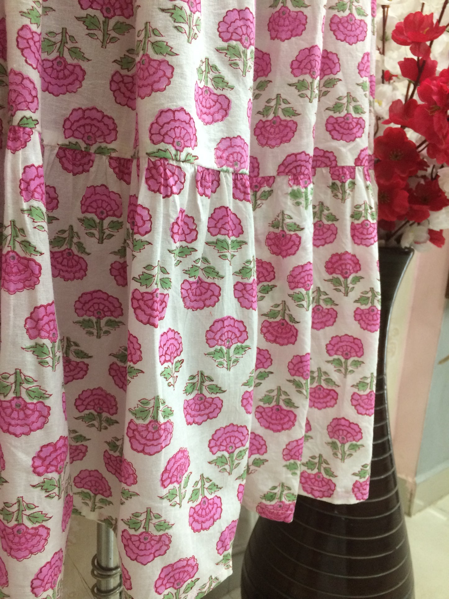 Floral Printed Cotton Kurti with Pleated Yoke with tiered