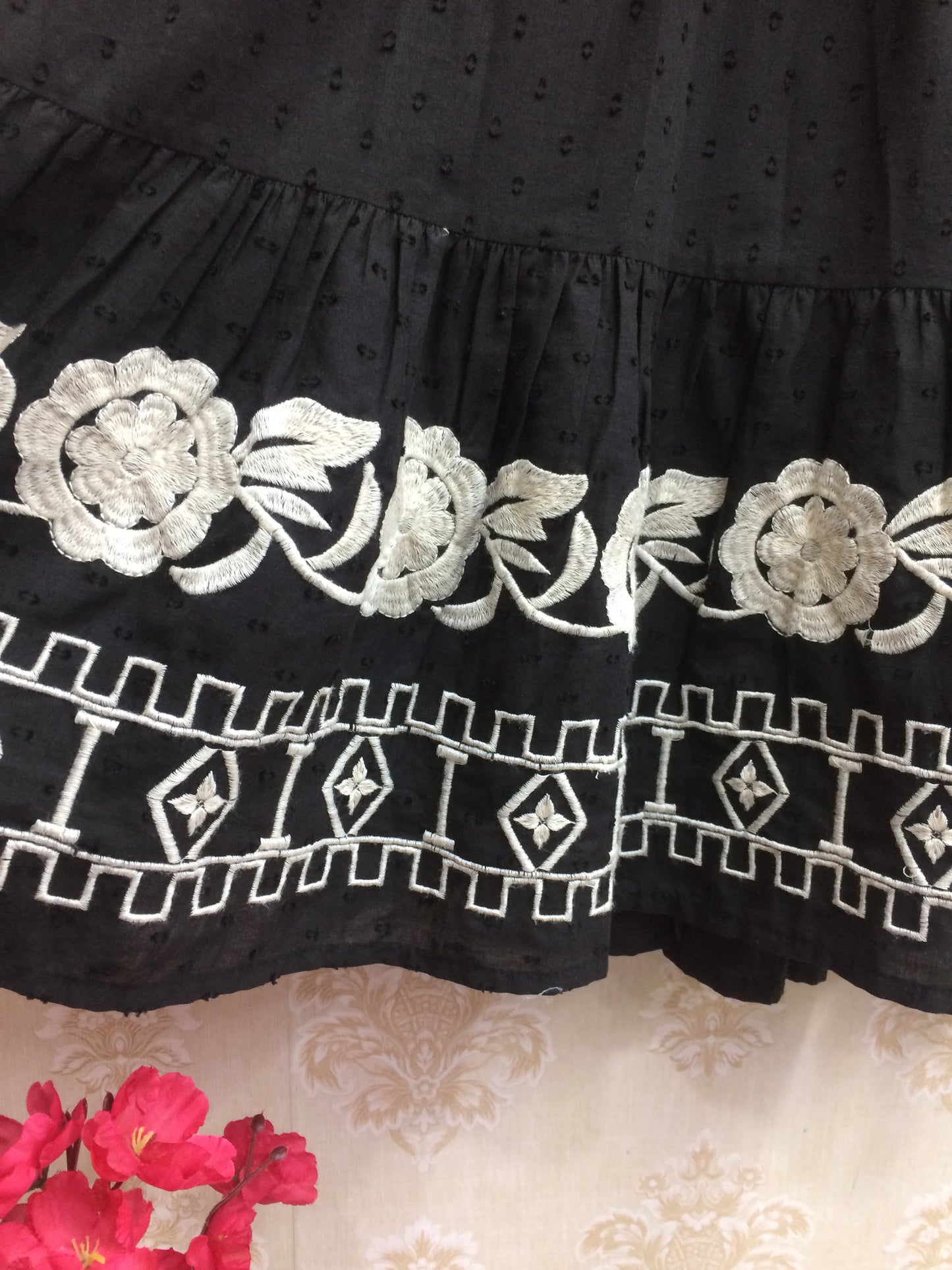Black & White Embroidered Tiered Cotton Tunic