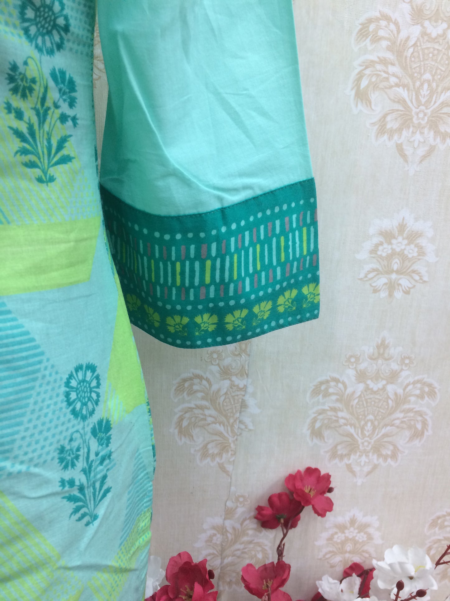 Mint Green & Lime Printed Cotton Kurti