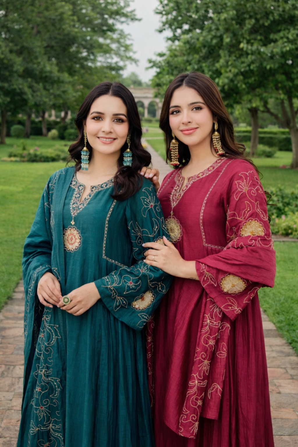 Firdous Chanderi Teal anarkali set